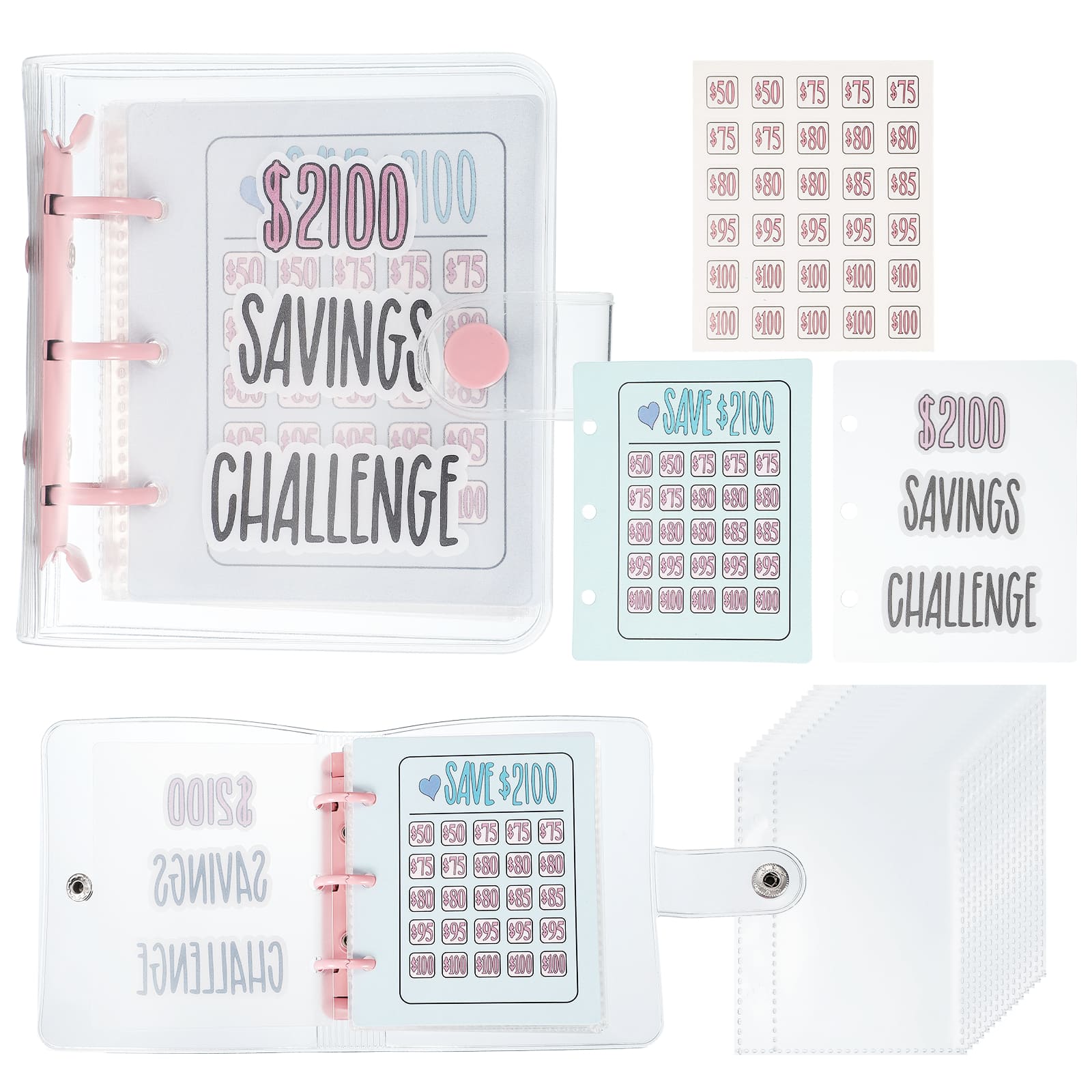 Unique Bargains - 2100 USD Savings Challenge Book, Money Saving Binder with 25 Reusable Envelopes for Budgeting & Financial Planning - Pink