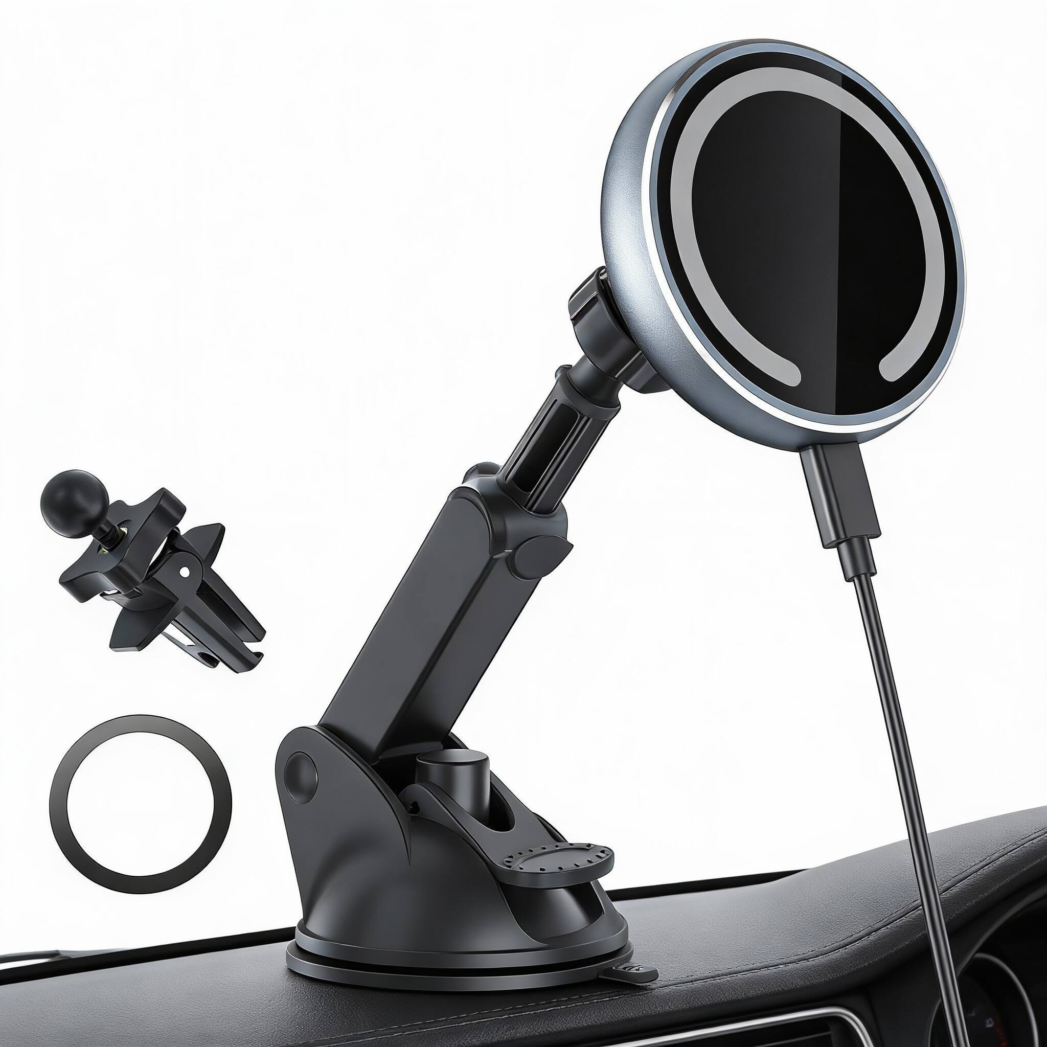 Alt View 2. OMOMMD - For Magsafe Car Mount Magnetic Wireless Fast Charging Iphone16 Pro Max Plus Mini 3 in 1 Vent dash windshiel... - Black-QC 3.0 Adapter.