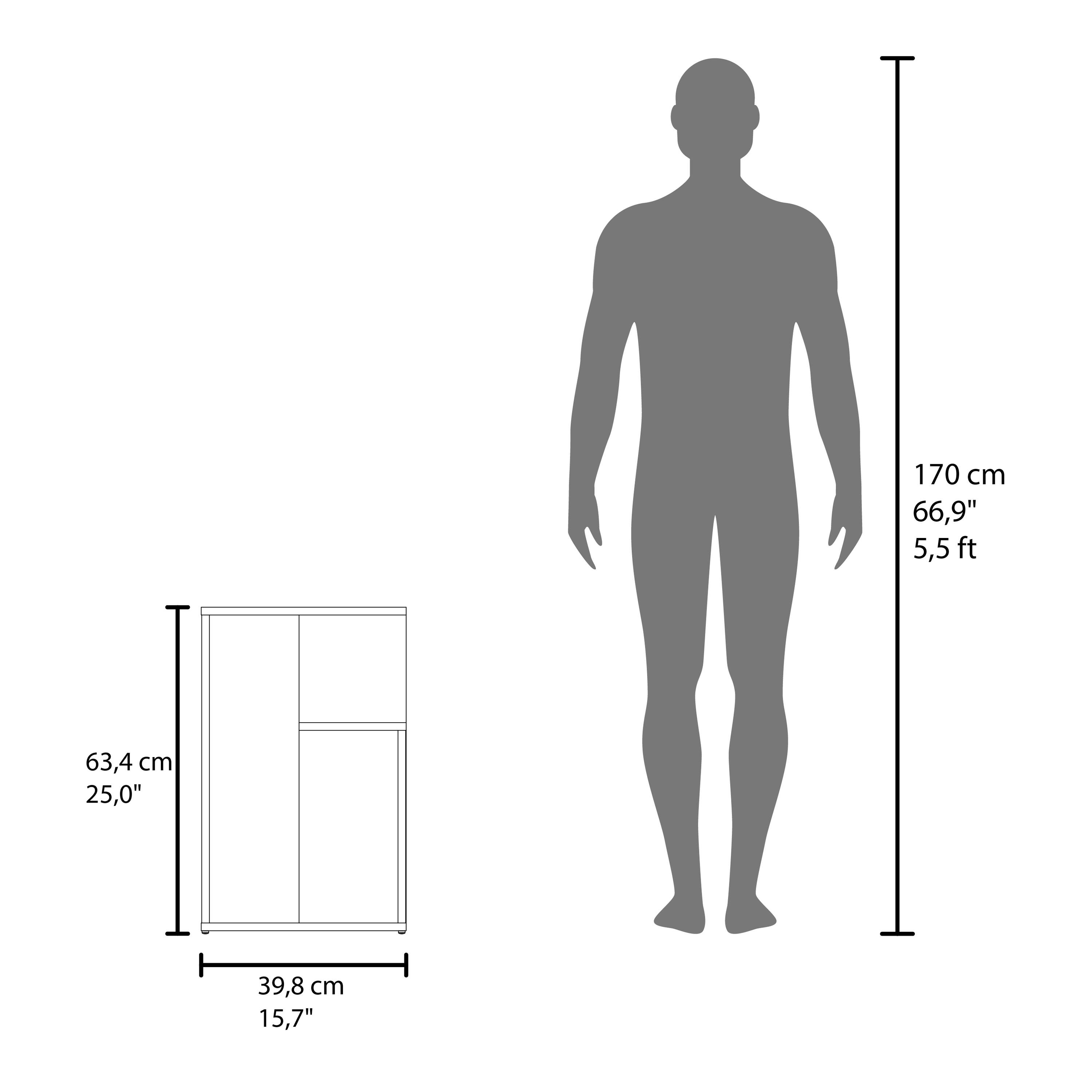 170 cm  
66,9"  
5,5 ft  

63,4 cm  
25,0"  

39,8 cm  
15,7"