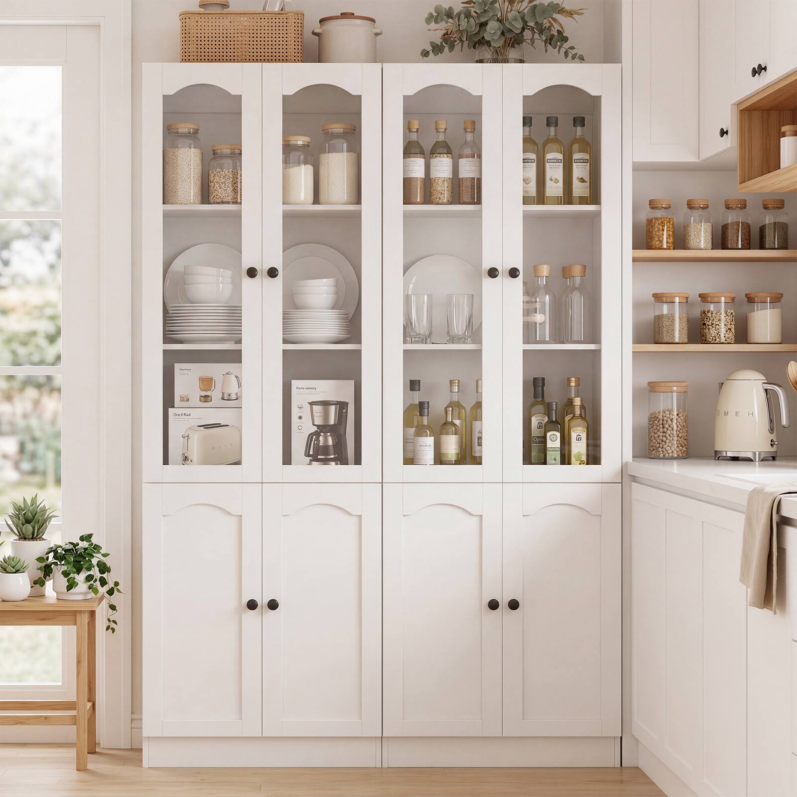 Alt View 4. Aheaplus - 80'' Tall Pantry Cabinet with 4 Doors and Adjustable Shelves - White.