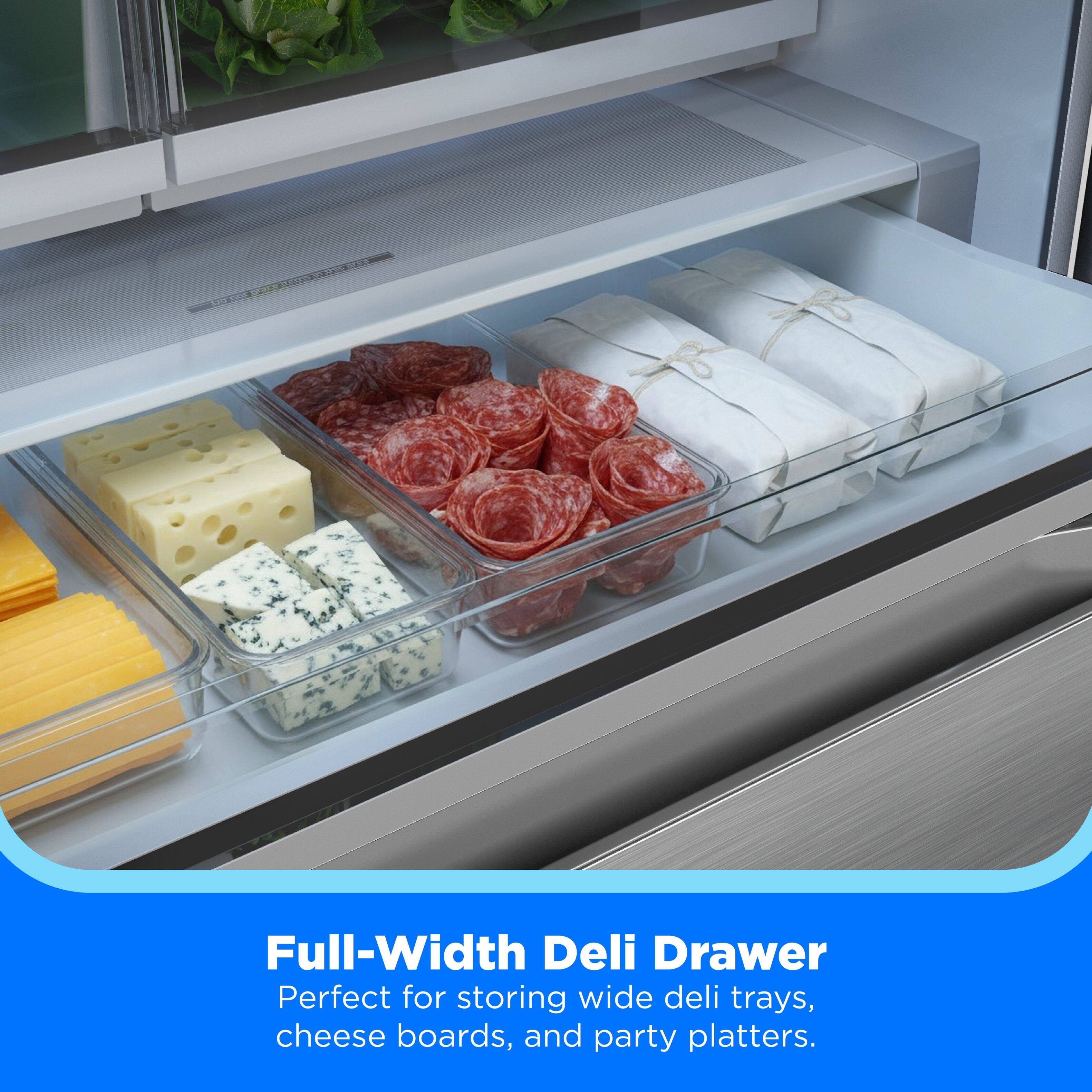 Full-Width Deli Drawer  
Perfect for storing wide deli trays, cheese boards, and party platters.