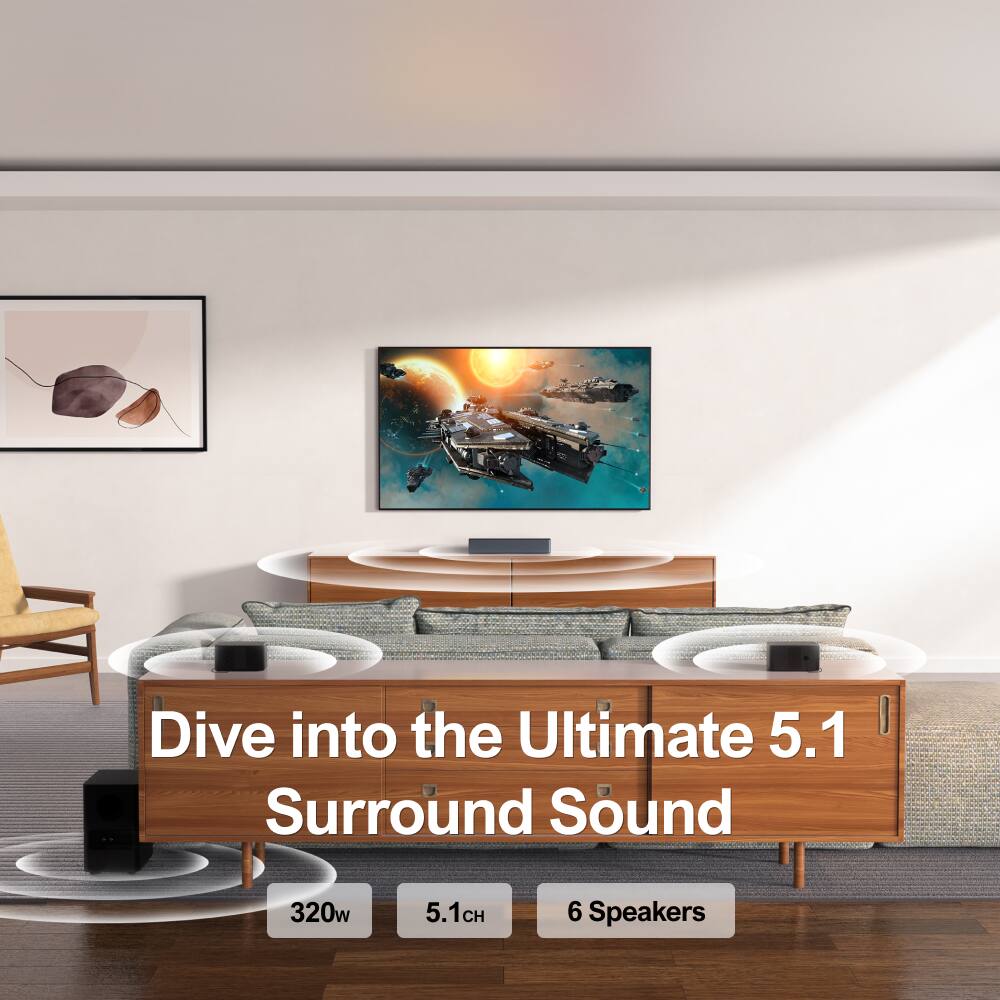 Dive into the Ultimate 5.1 Surround Sound  
320w  
5.1CH  
6 Speakers