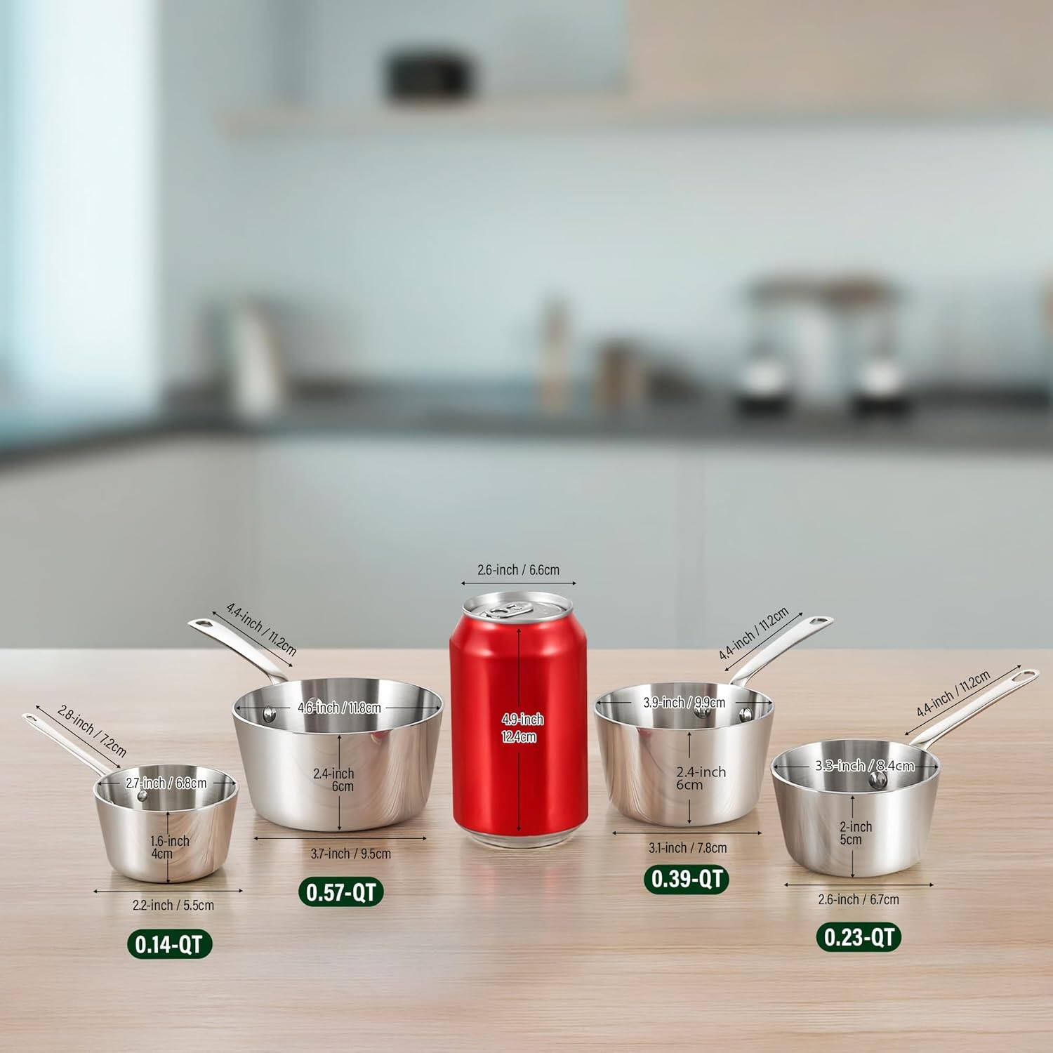 4.4-inch / 11.2cm  
4.6-inch / 11.8cm  
2.8-inch / 7.2cm  
24-inch / 60.96cm  
2.6-inch / 6.6cm  
4.9-inch / 12.4cm  
3.9-inch / 9.9cm  
2.4-inch / 6cm  
1.6-inch / 4cm  
2.2-inch / 5.5cm  
3.7-inch / 9.5cm  
3.1-inch / 7.8cm  
2-inch / 5cm  
0.14-Qt  
0.23-Qt  
0.39-Qt  
0.57-Qt