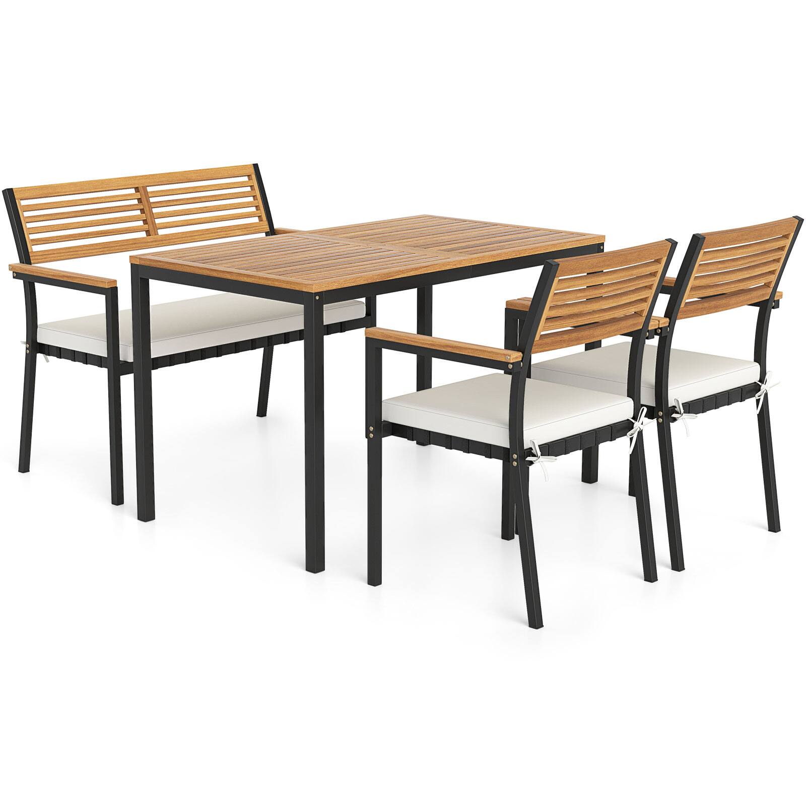 Alt View 4. Gymax - Gymax Set Of 4 Patio Furniture Set w/ Acacia Wood & Metal Frame Umbrella 1 table - White.