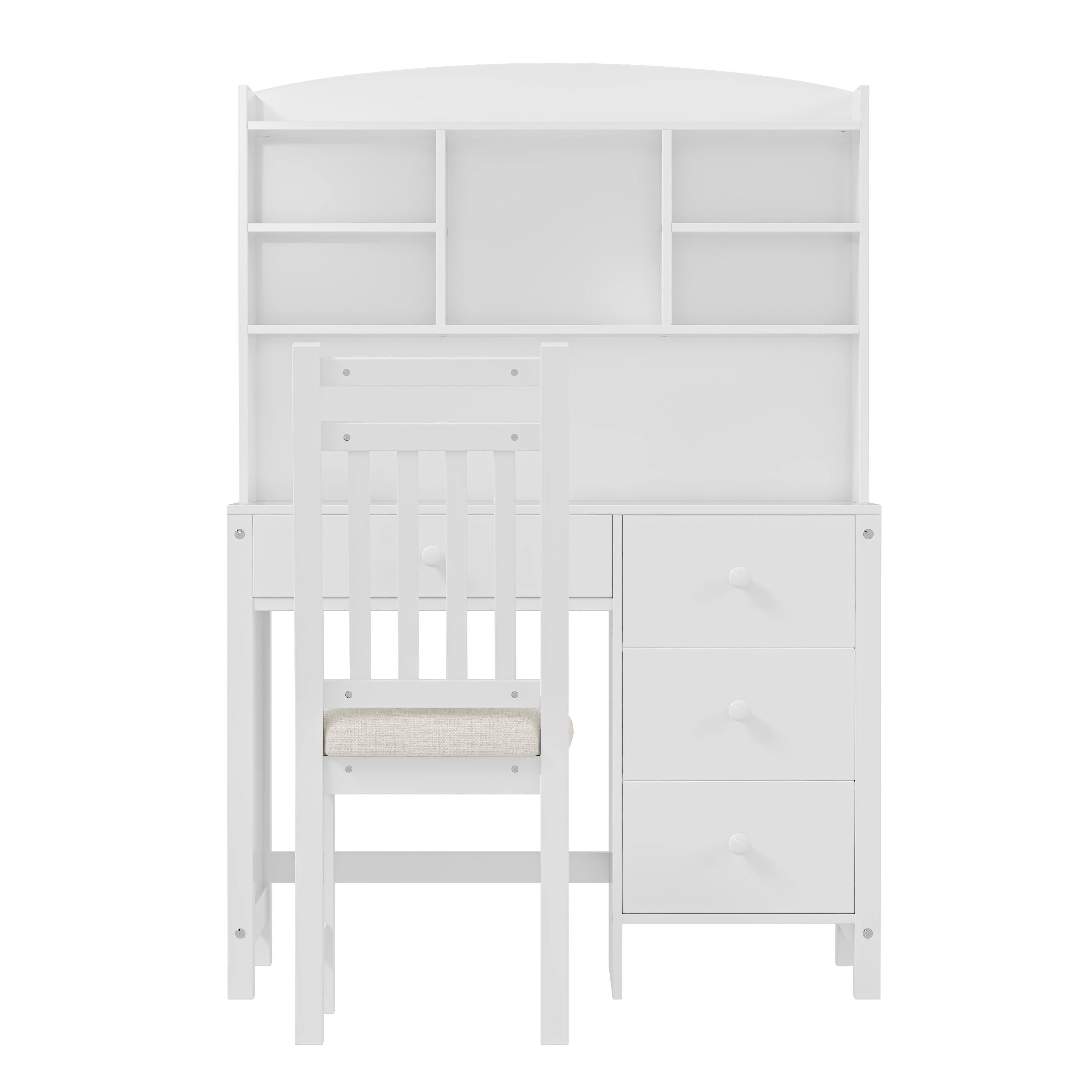 Alt View 6. Tiramisubest - Vintage 40" Home Executive Desk and Upholstered Chair Set,Computer Desk with 4 Drawers,Storage Shelf and Chair,White - White.