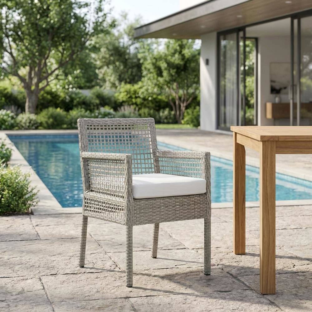 Left. Outdoor Escape - Outdoor Patio Rattan Wicker Dining Armchair With Cushioned Seat - Gray.