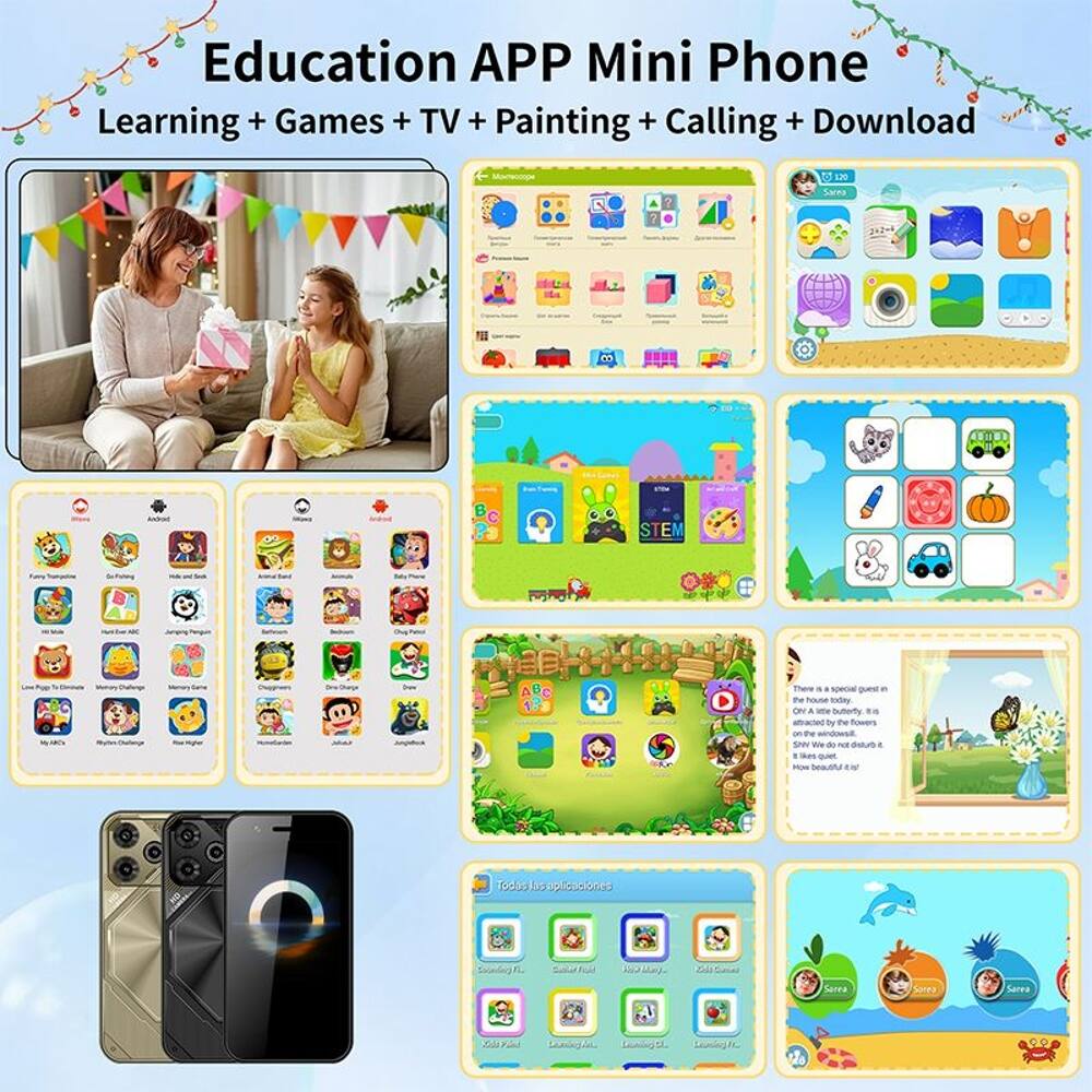 Education APP Mini Phone  
Learning + Games + TV + Painting + Calling + Download  

120 Sarra de Andons  
1 STEM Thare - . - quest - the hause todey ON A ame butorty aroctec bu the owers - the SI W e N au - . s q ow beautta Tookia lua upissaones 150 als Sarea Sarea