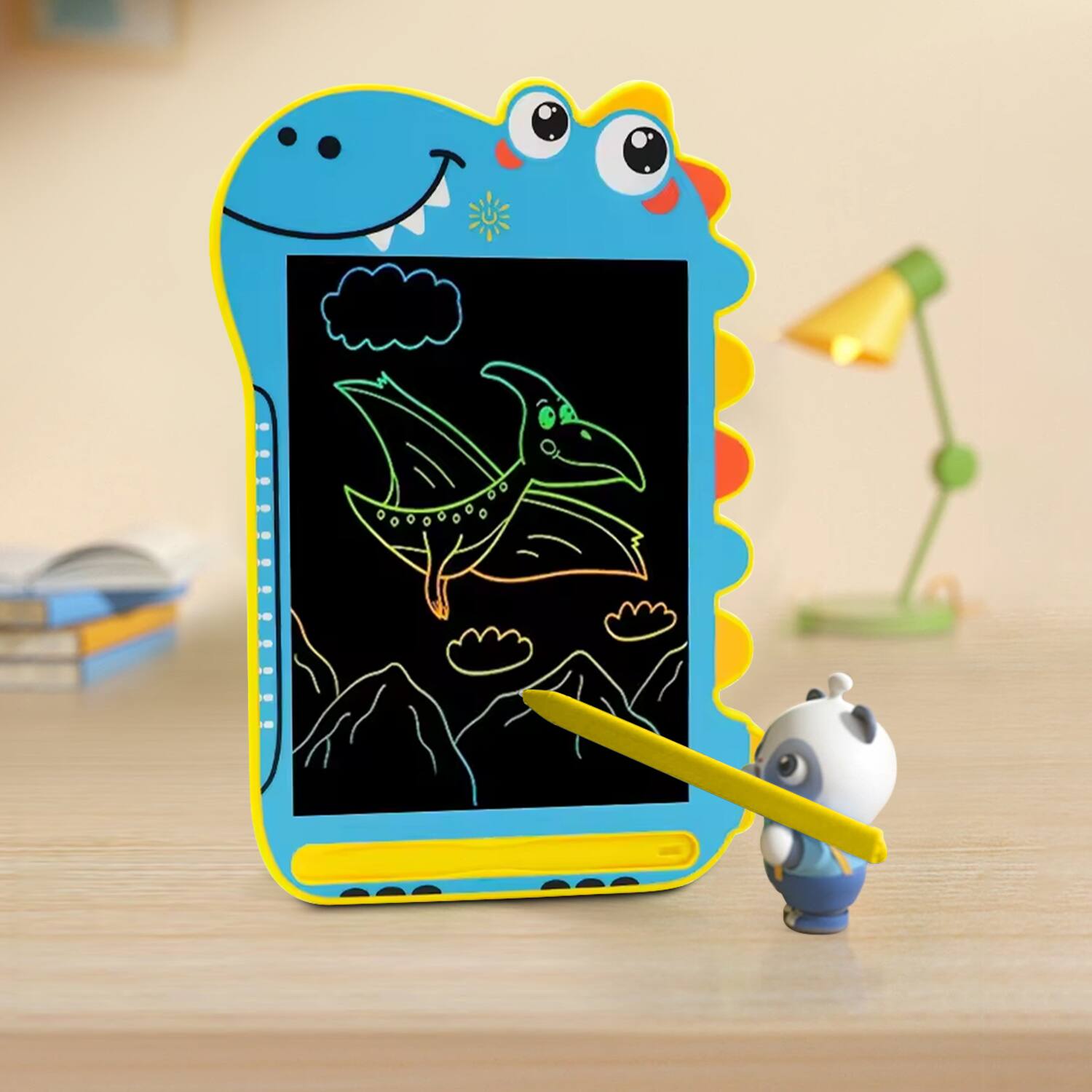 Angle. Sahara - 8.5" Kids LCD Writing Notepad – Dinosaur Drawing Pad with Color Display | Eye Protection Screen | One-Click Erase - Blue.