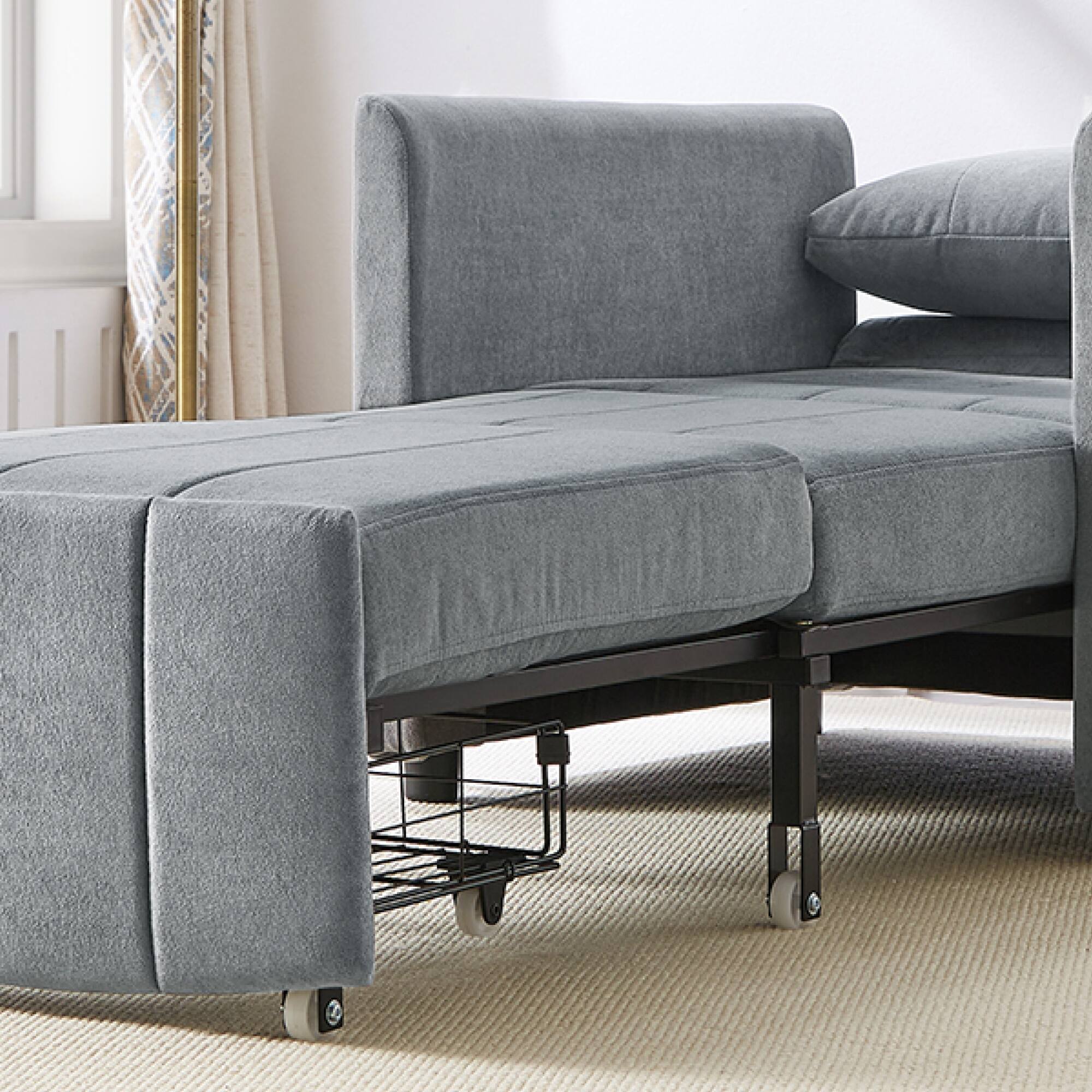 Alt View 2. GOODSILO - Convertible Sleeper Sofa with Adjustable Backrest and Storage, Upholstered in Soft Chenille Fabric - Grey.