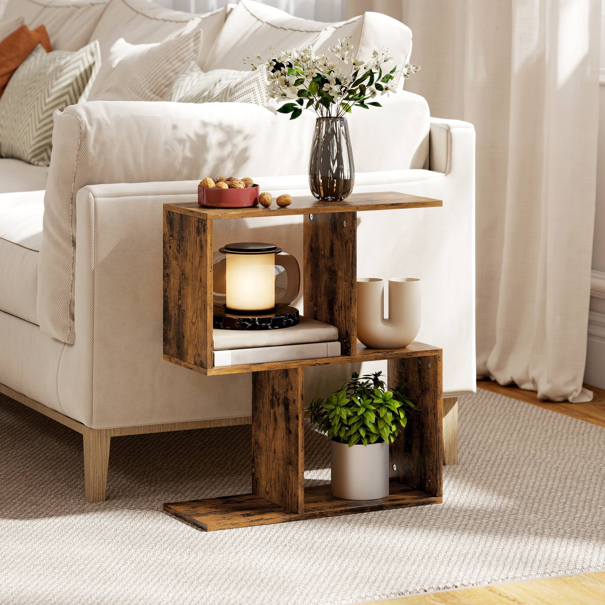 Alt View 1. Homcom - Table, Narrow Side Table with Storage Shelves, S-Shaped, 3-Tier, 19.7" W x 7.7" D x 22.8" H - Rustic Brown.