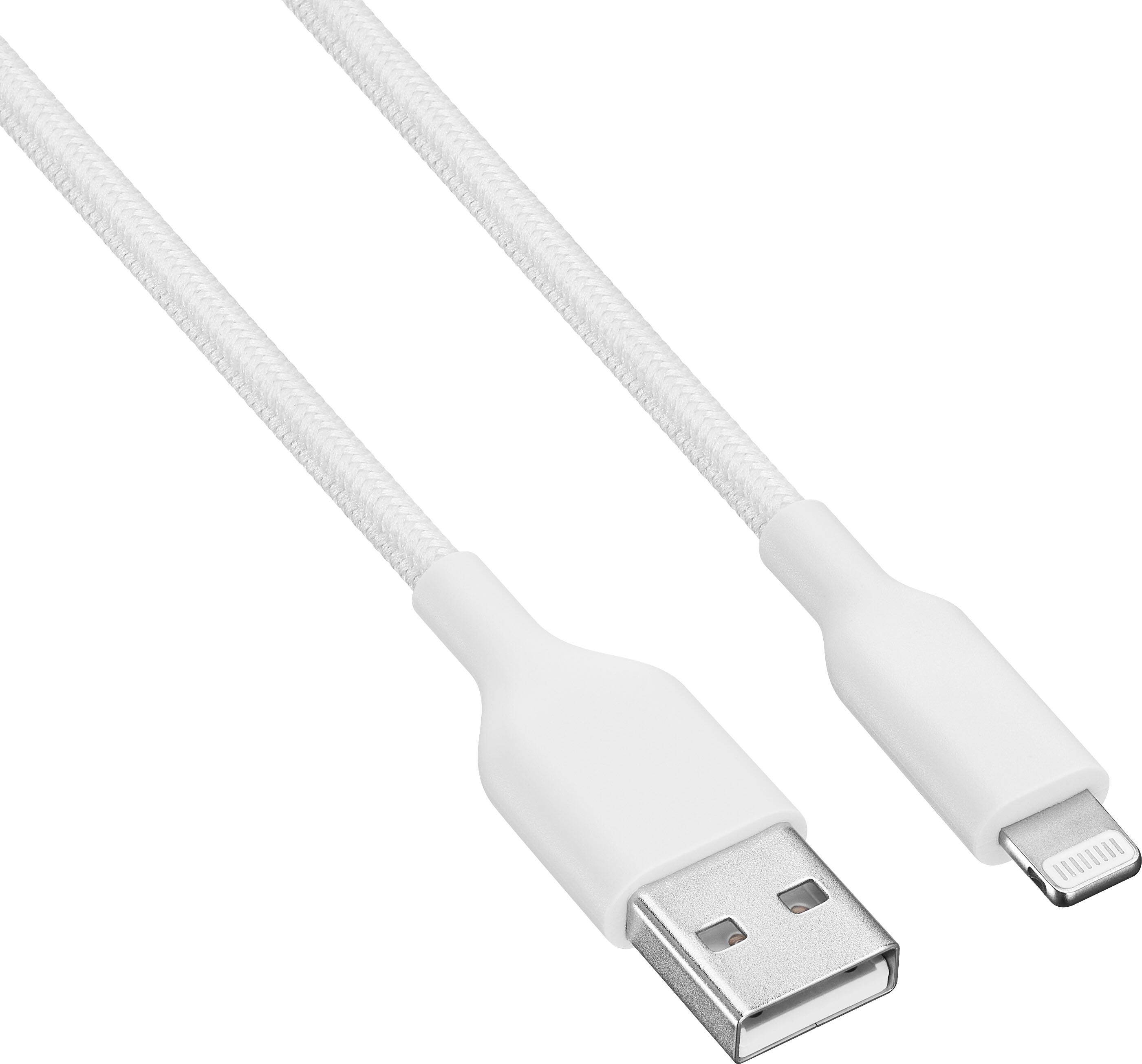 Alt View 4. Best Buy essentials™ - 4’ Lightning to USB Braided Charge-and-Sync Cable - White.