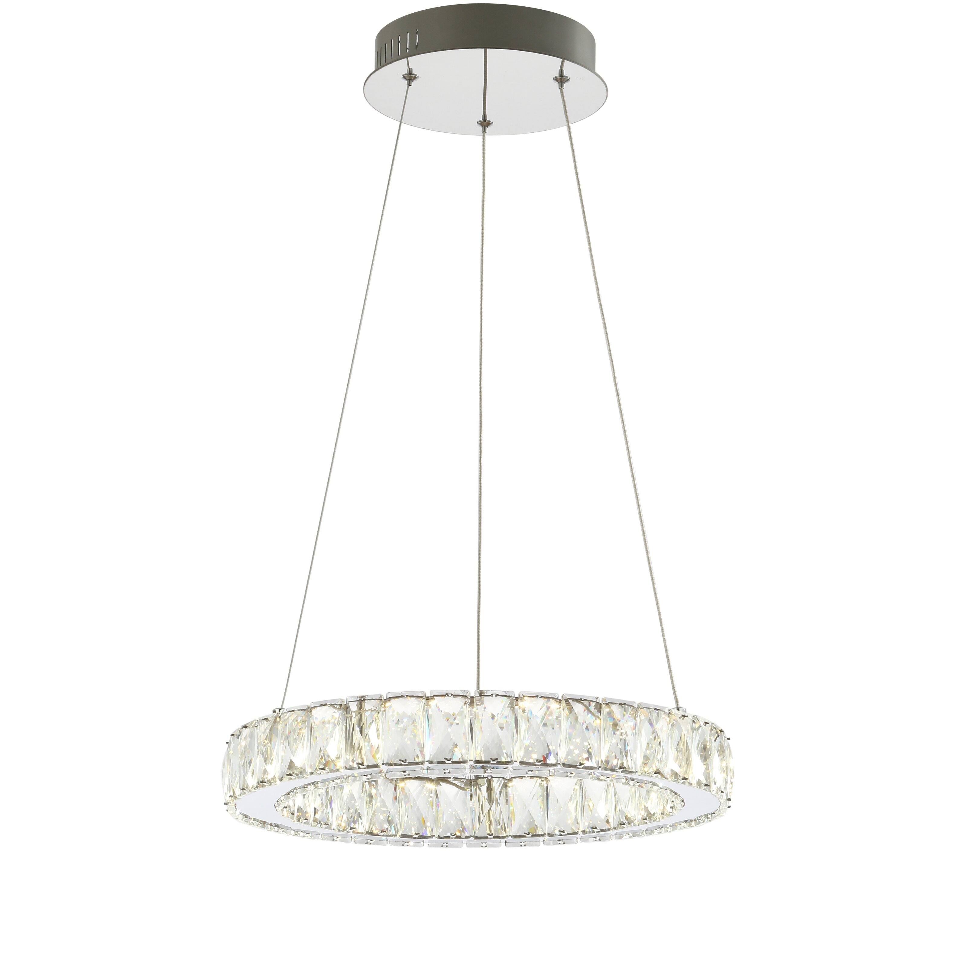 Front. Jonathan Y - Reese 15.7" Adjustable Integrated LED Metal/Crystal Pendant, Chrome/Clear - Chrome / Clear.