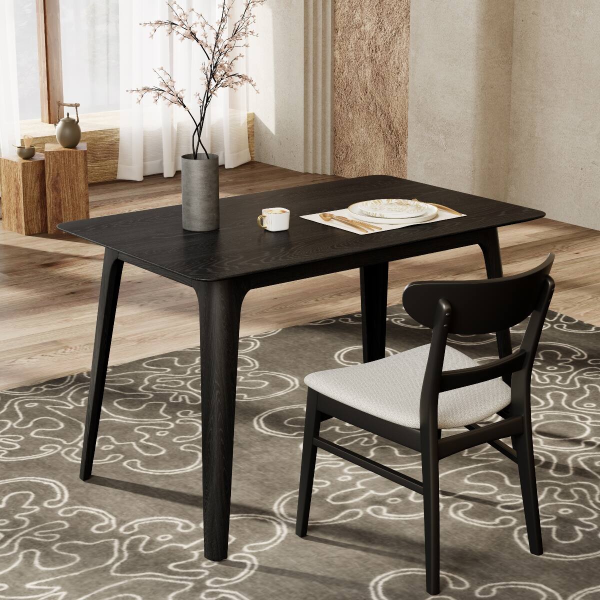 Loheer Rectangular Dining Table, Mid Century Modern Rubberwood Frame ...