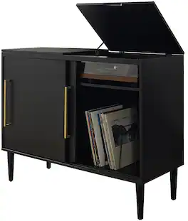 Crosley Furniture - Everett Large Record Player Cabinet With Vinyl Storage - Matte Black