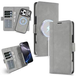 Dteck - Shockproof Leather Wallet Phone Case for Apple iPhone 18 Pro Max, 2 in 1 Magnetic TPU Folio Cover with Card Slots - Gray