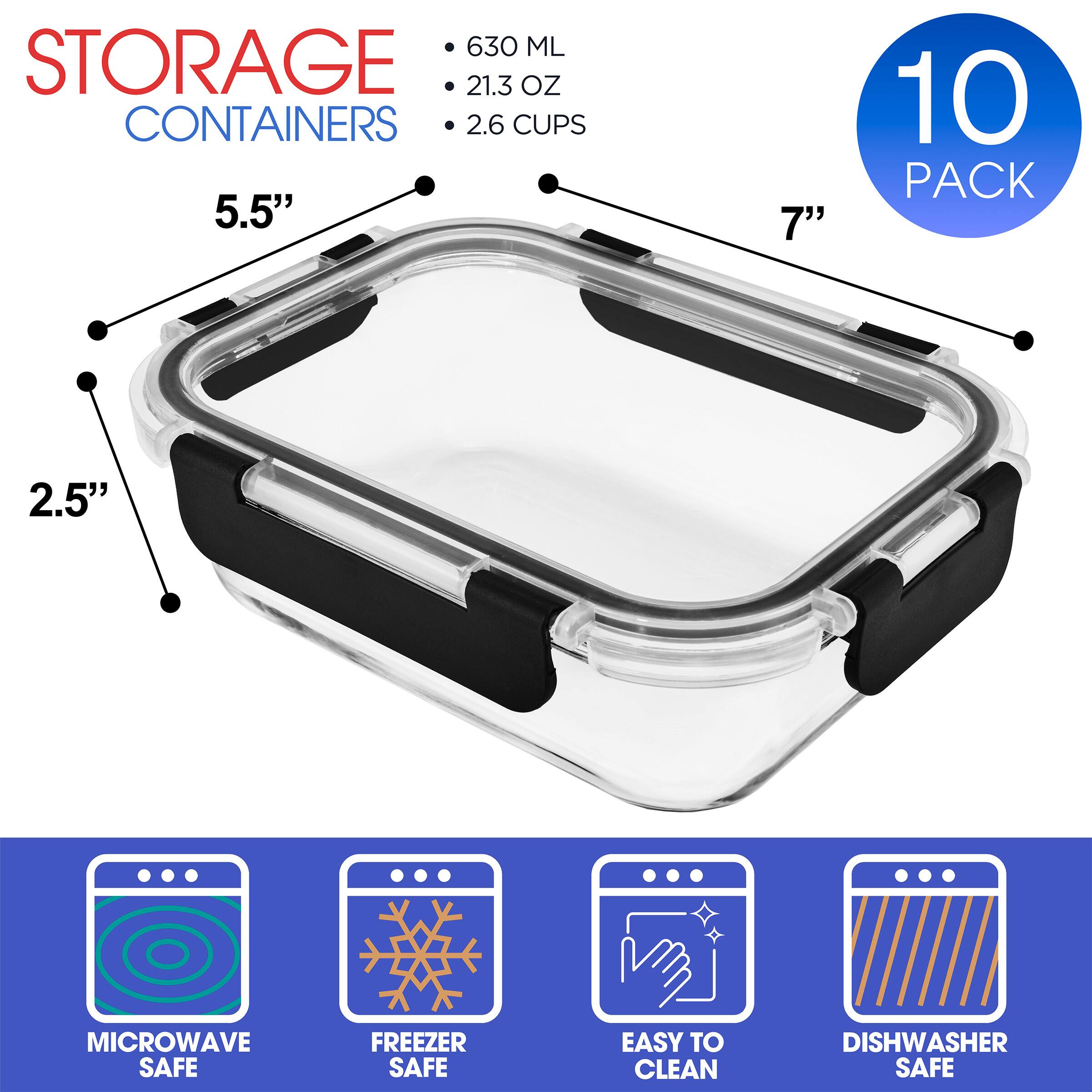 - 630 ML STORAGE
- 21.3 OZ CONTAINERS
- 2.6 CUPS
- 5.5" x 7" x 2.5"
- 10 PACK
- MICROWAVE SAFE
- FREEZER SAFE
- EASY TO CLEAN
- DISHWASHER SAFE