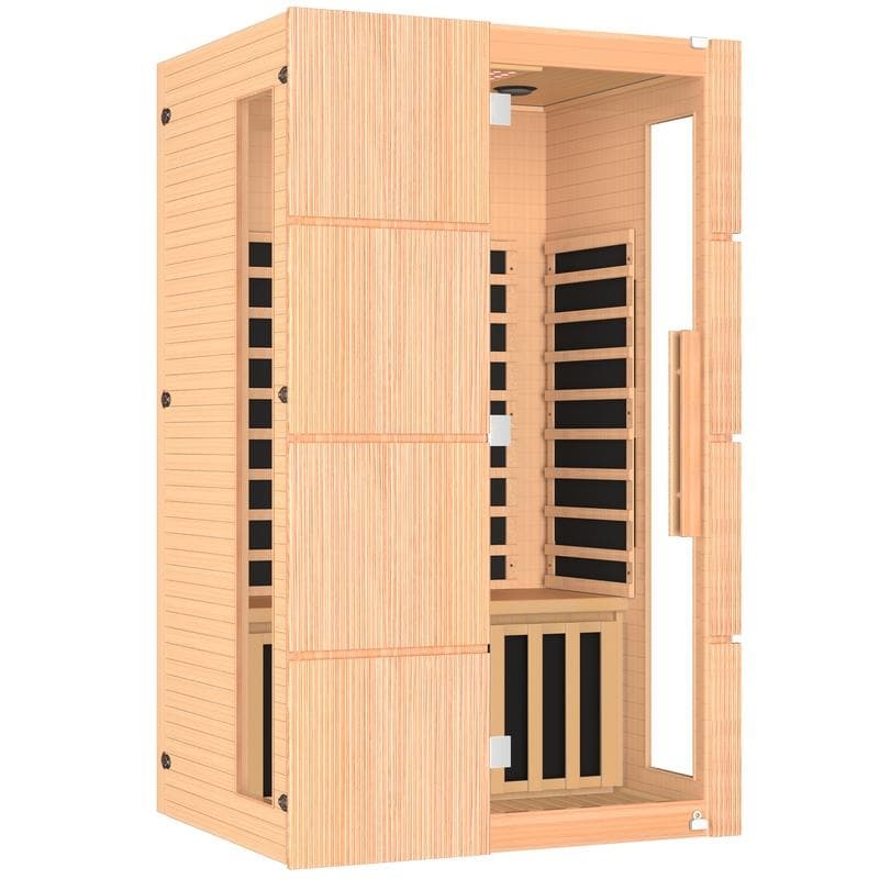 Alt View 5. U-HOMY - Infrared Sauna with Red Light Therapy – Hemlock Build, Beauty Lamp & 15-Min Fast Warm-Up - Natural.