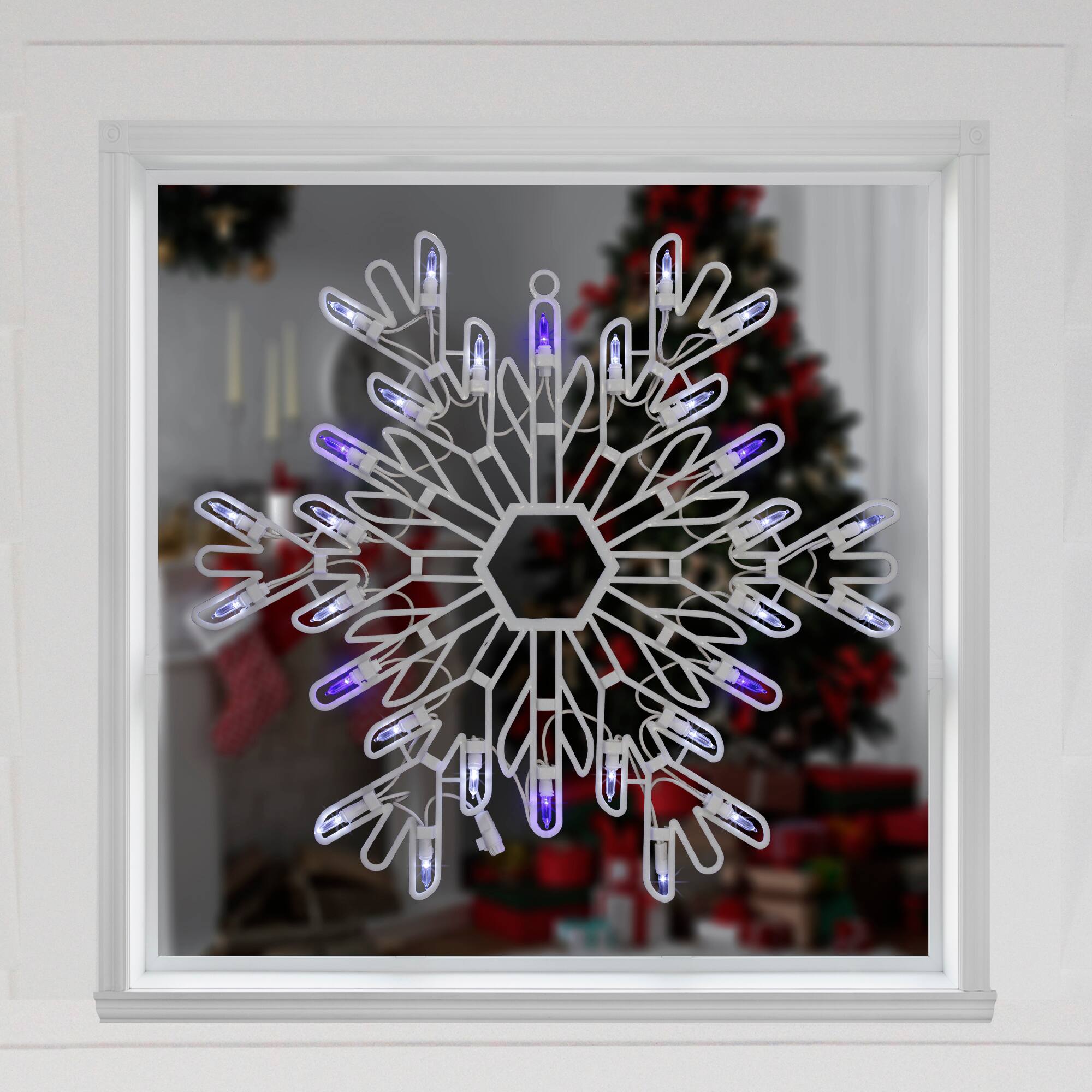 Alt View 1. Northlight - LED Lighted Snowflake Window Silhouette Christmas Decoration - 16" - Pure White and Blue - White.