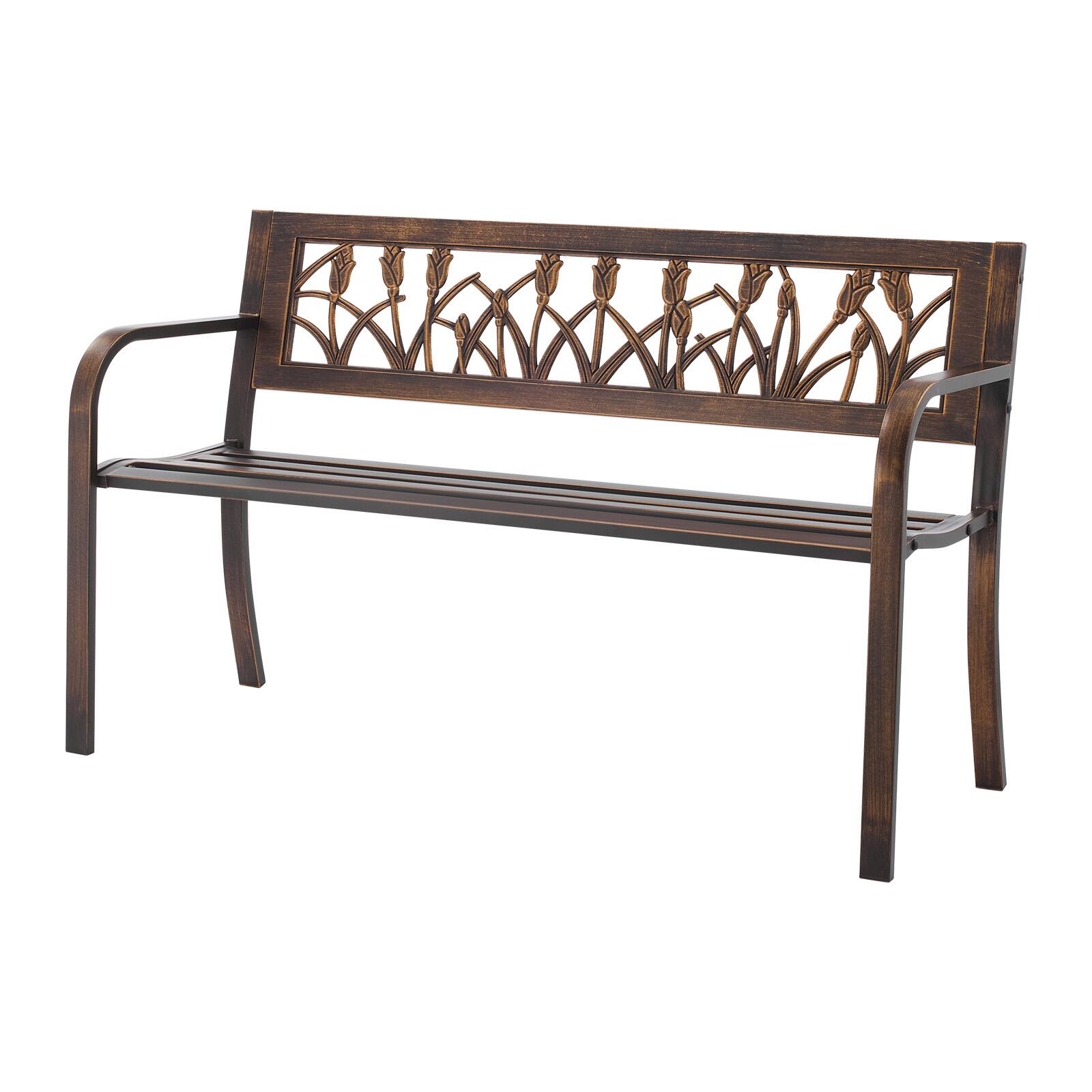 Alt View 5. VEVOR - Outdoor Bench, 50 inch, Carbon Steel Metal Frame with PVC Floral Pattern Backrest and Round Edge Armrests - Bronze.