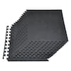 Front. VEVOR - Puzzle Exercise Mat, 24 PCS Fitness Equipment Mats, 24 x 24 x 0.56 in, High-Density EVA Foam Mat Set - Black with Blue Dots.