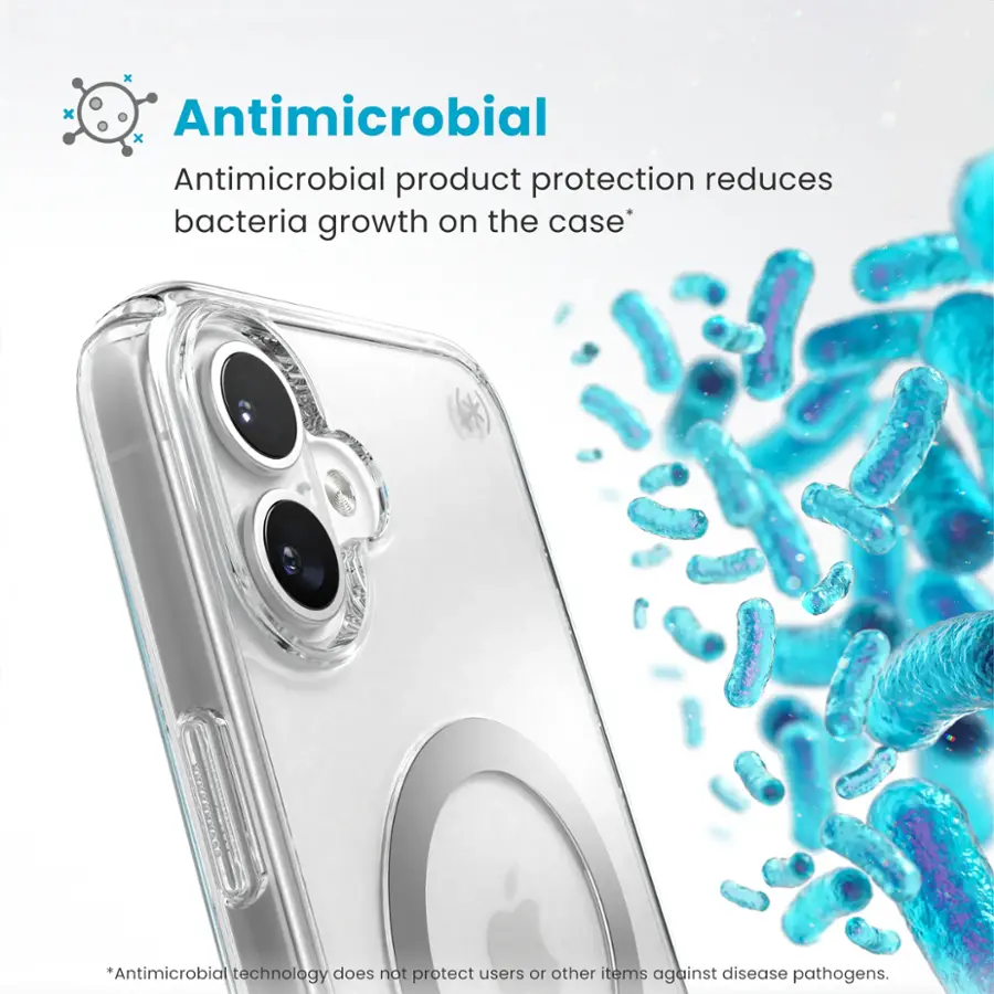 Antimicrobial technology does not protect users or other items against disease pathogens. Antimicrobial product protection reduces bacteria growth on the case.