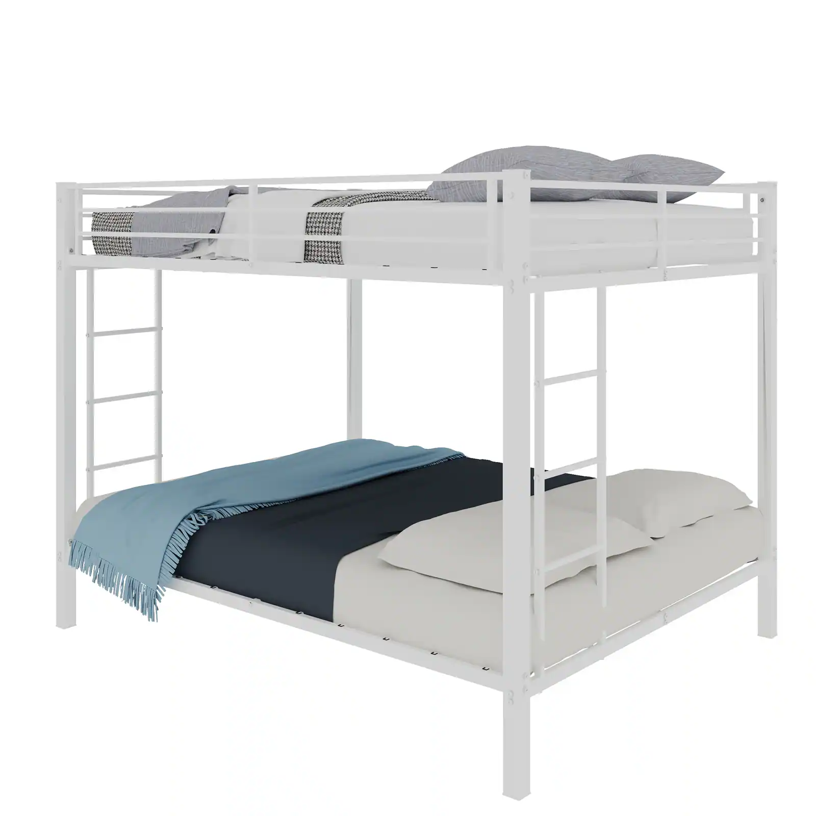 Alt View 7. Loheer - Loheer Full Over Full Bunk Bed White Metal Frame Heavy Duty Square Tube Iron Space Saving Bed - White.