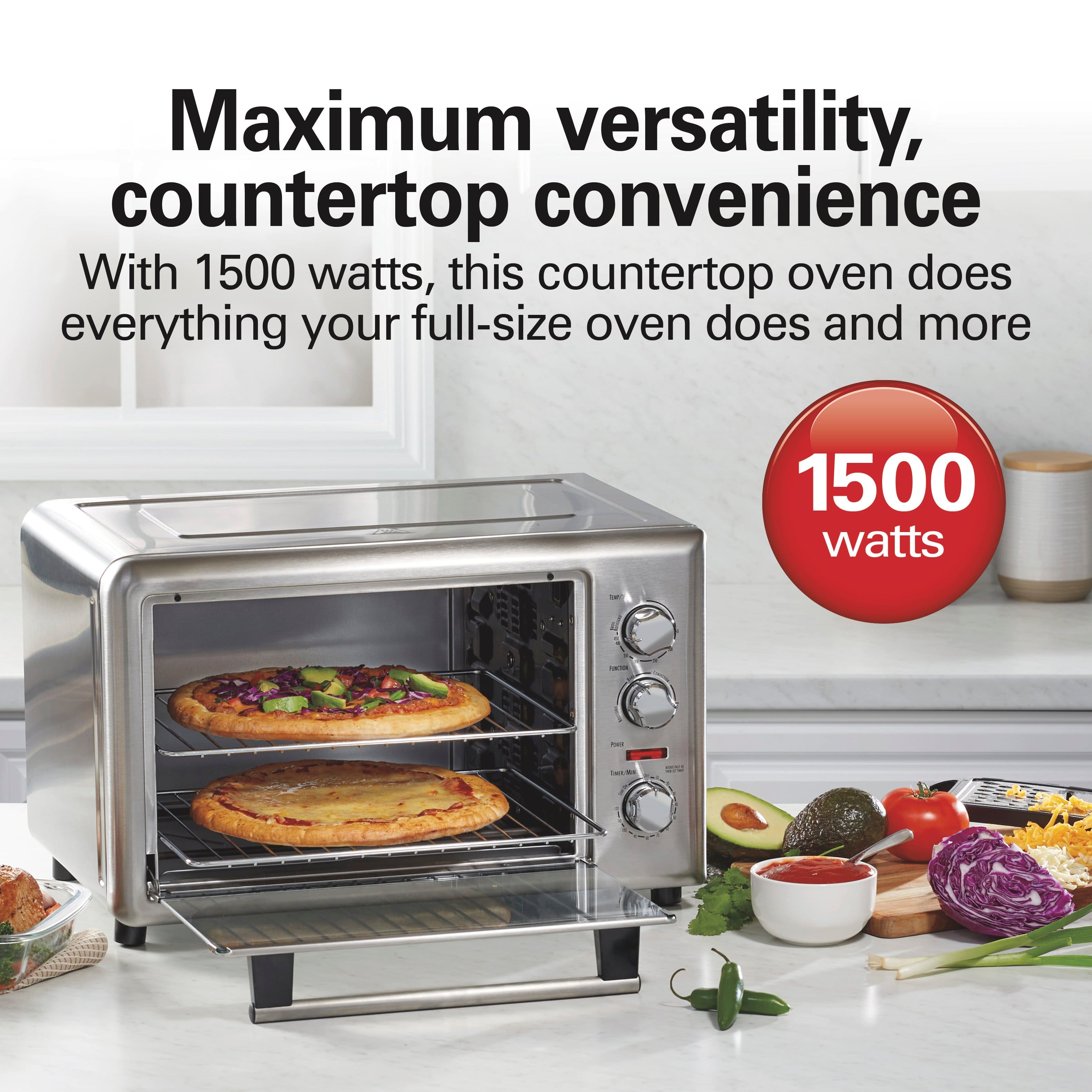 Maximum versatility, countertop convenience
With 1500 watts, this countertop oven does everything your full-size oven does and more
1500 watts