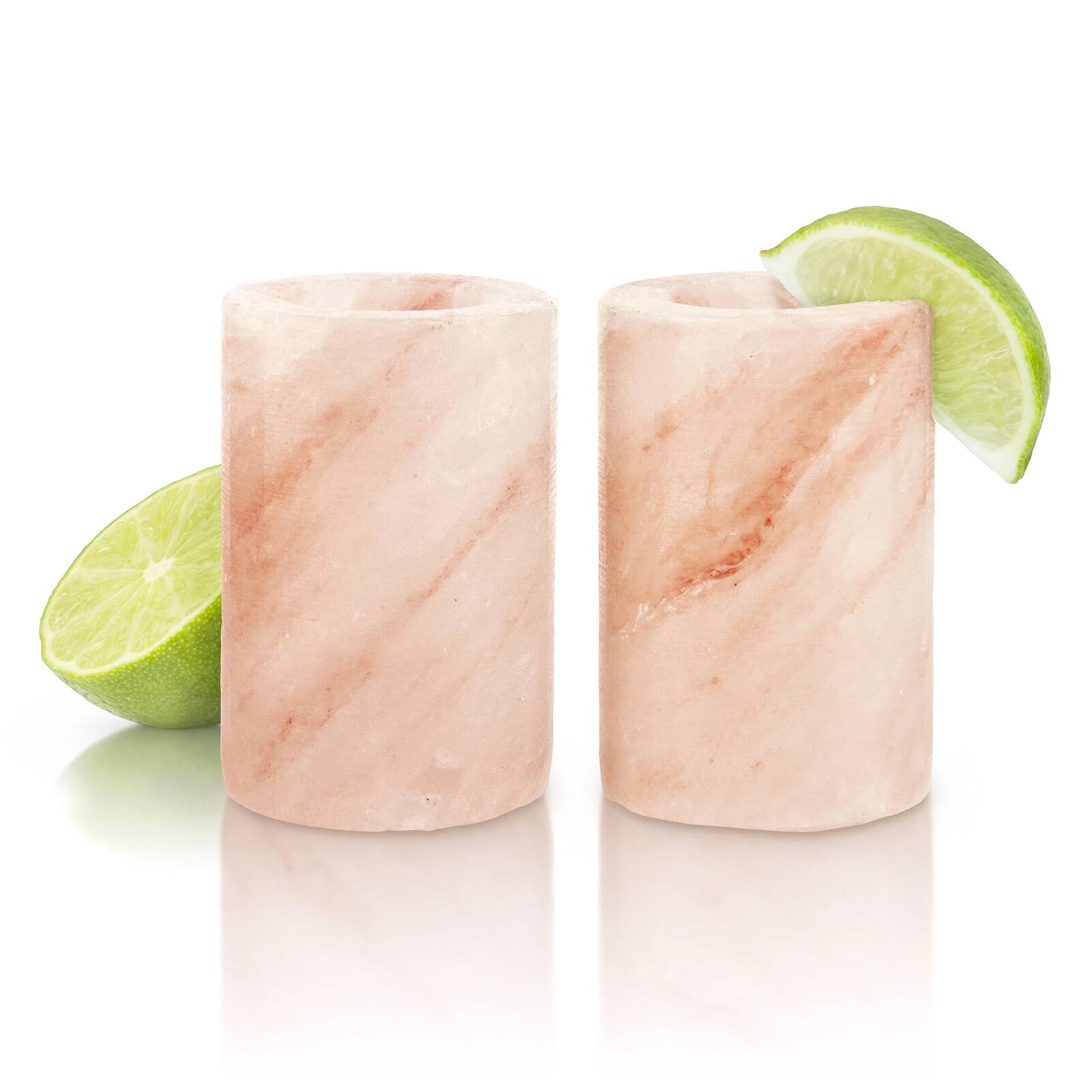 Front. Final Touch - Himalayan Salt Tequila Shot Glasses, Set of 2, 1.5 oz Each - Pink.