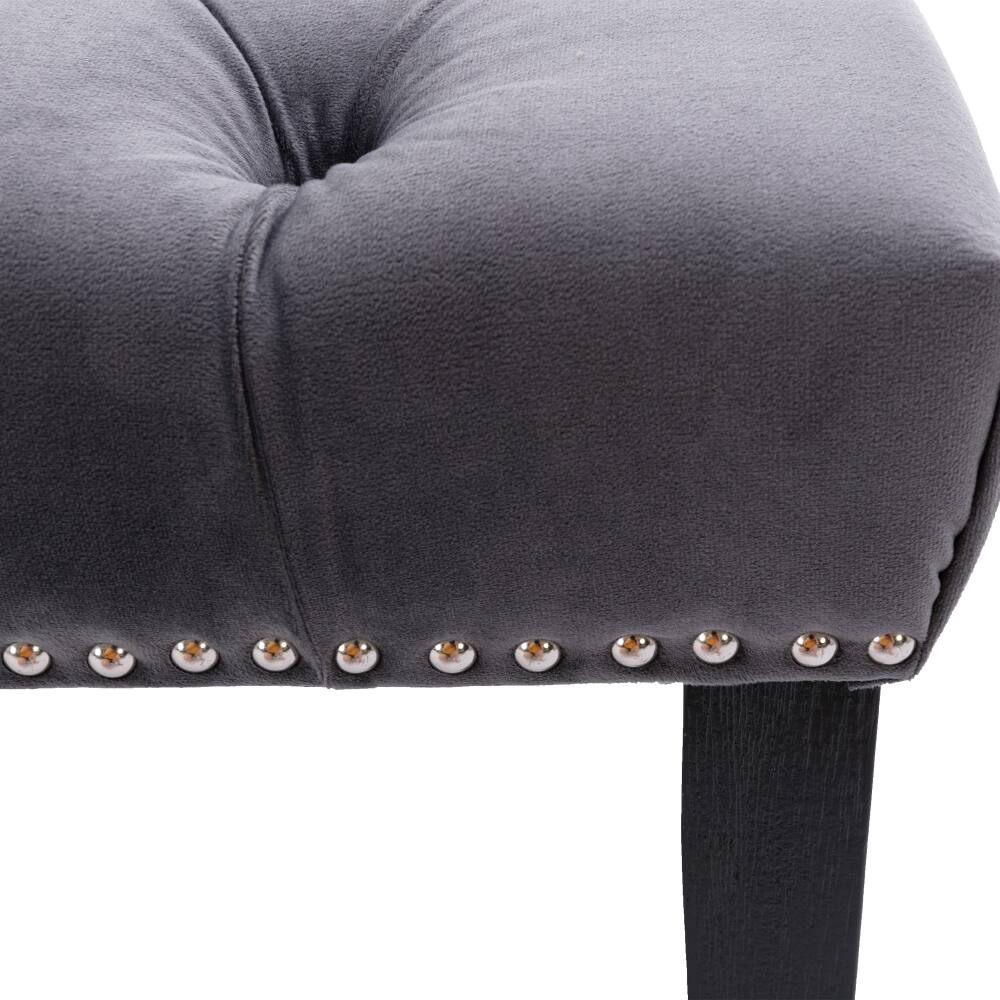Alt View 4. Ropilly - Ropilly Dark Gray Velvet Tufted Bench, Upholstered Bedroom Entryway Ottoman with Wooden Legs, 45 Inch - Dark Gray.
