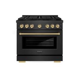 ZLINE - Autograph 36 in. 5.2 cu. ft. Manual Clean Freestanding DuoPro Gas Range in Black Satin Steel and Bronze Accents - Black Satin Stainless Steel