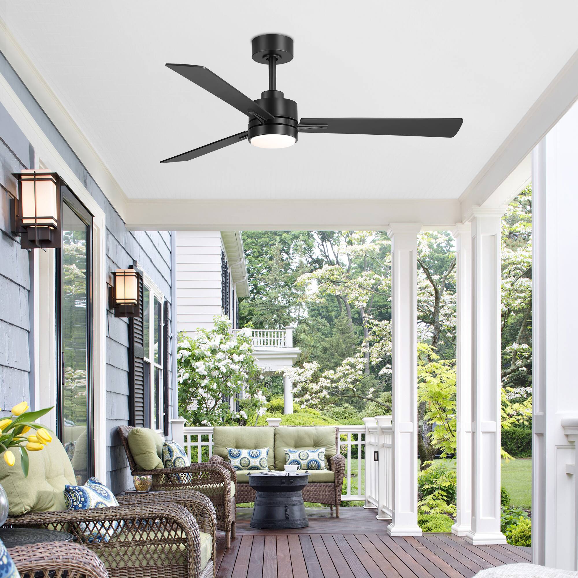 Alt View 1. Breezary - 52" Indoor Ceiling Fan with 3 Plywood Blades, 3-Color Light, 6-Speed DC Motor, Remote Control with Timer - Matte Black.