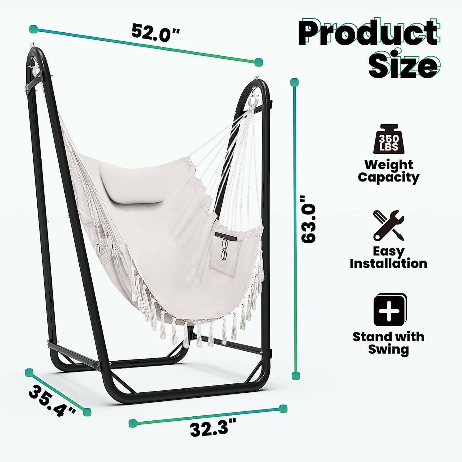 - Product Size: 52.0" x 63.0"
- Weight Capacity: 350 LBS
- Easy Installation
- Stand with Swing
- Dimensions: 35.4" x 32.3"