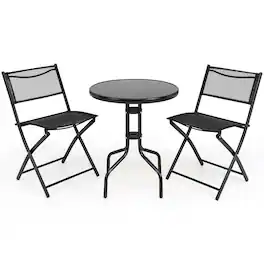 Boyel Living - 3 Pieces Metal Folding Bistro Table Chairs Set for Indoor and Outdoor - Black