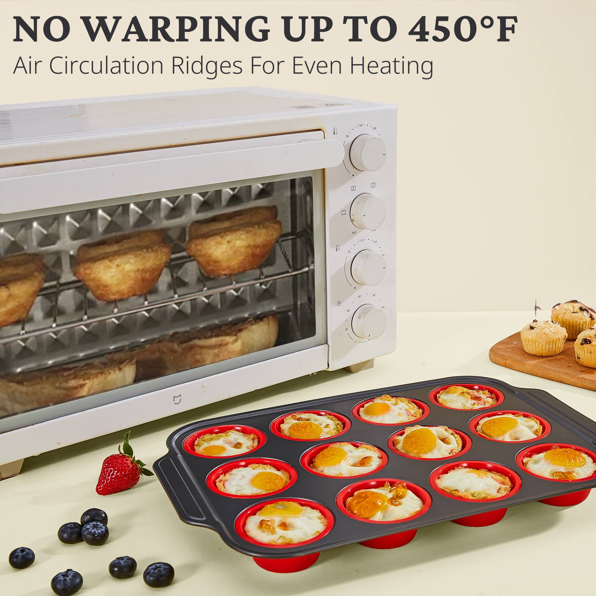 NO WARPING UP TO 450°F  
Air Circulation Ridges For Even Heating