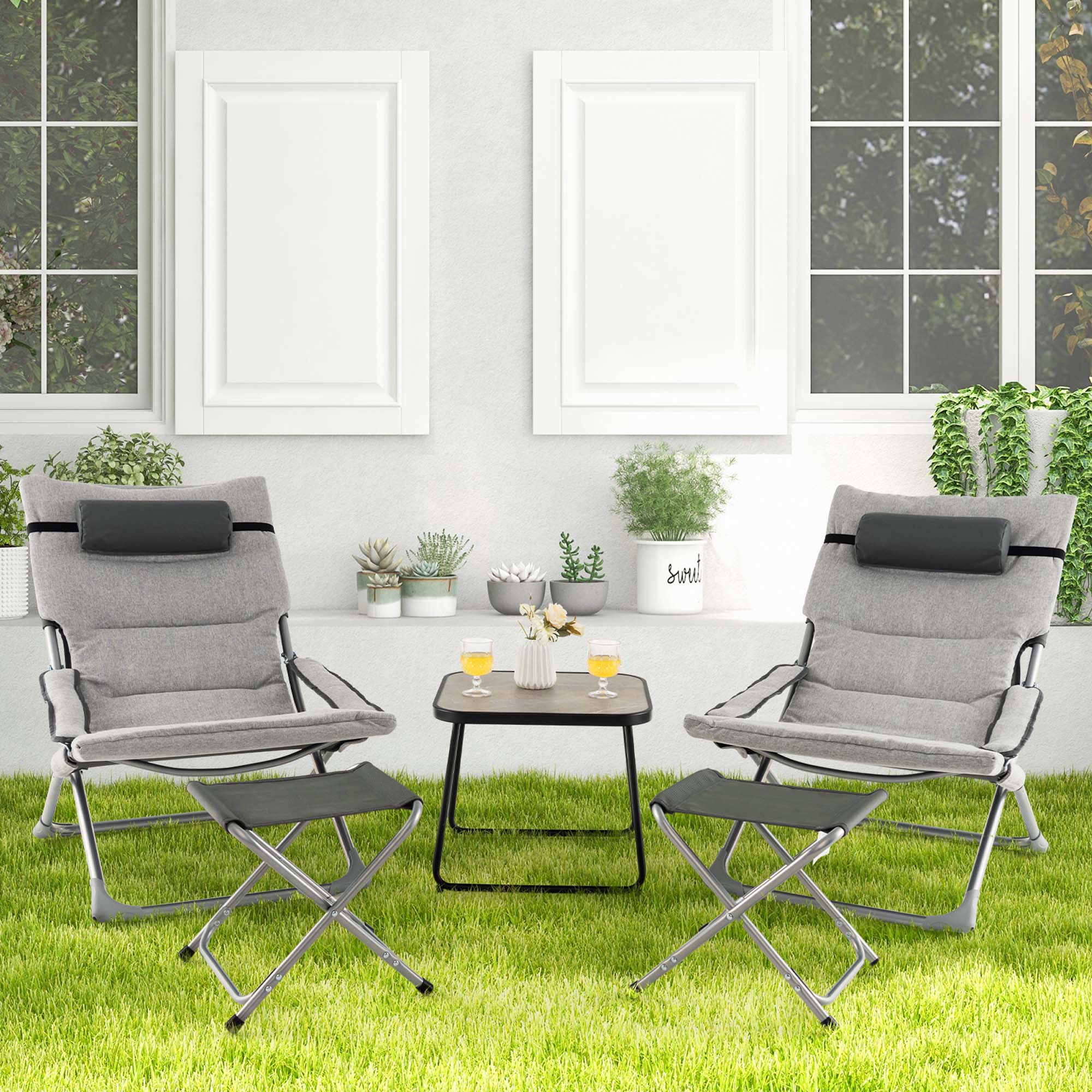 Alt View 2. Costway - Costway 5pcs Patio Folding Sling Chair Set Ottoman Table Portable Headrest Outdoor Beach - Grey.