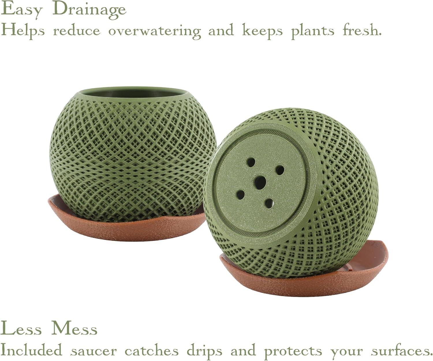 Easy Drainage  
Helps reduce overwatering and keeps plants fresh.

Less Mess  
Included saucer catches drips and protects your surfaces.