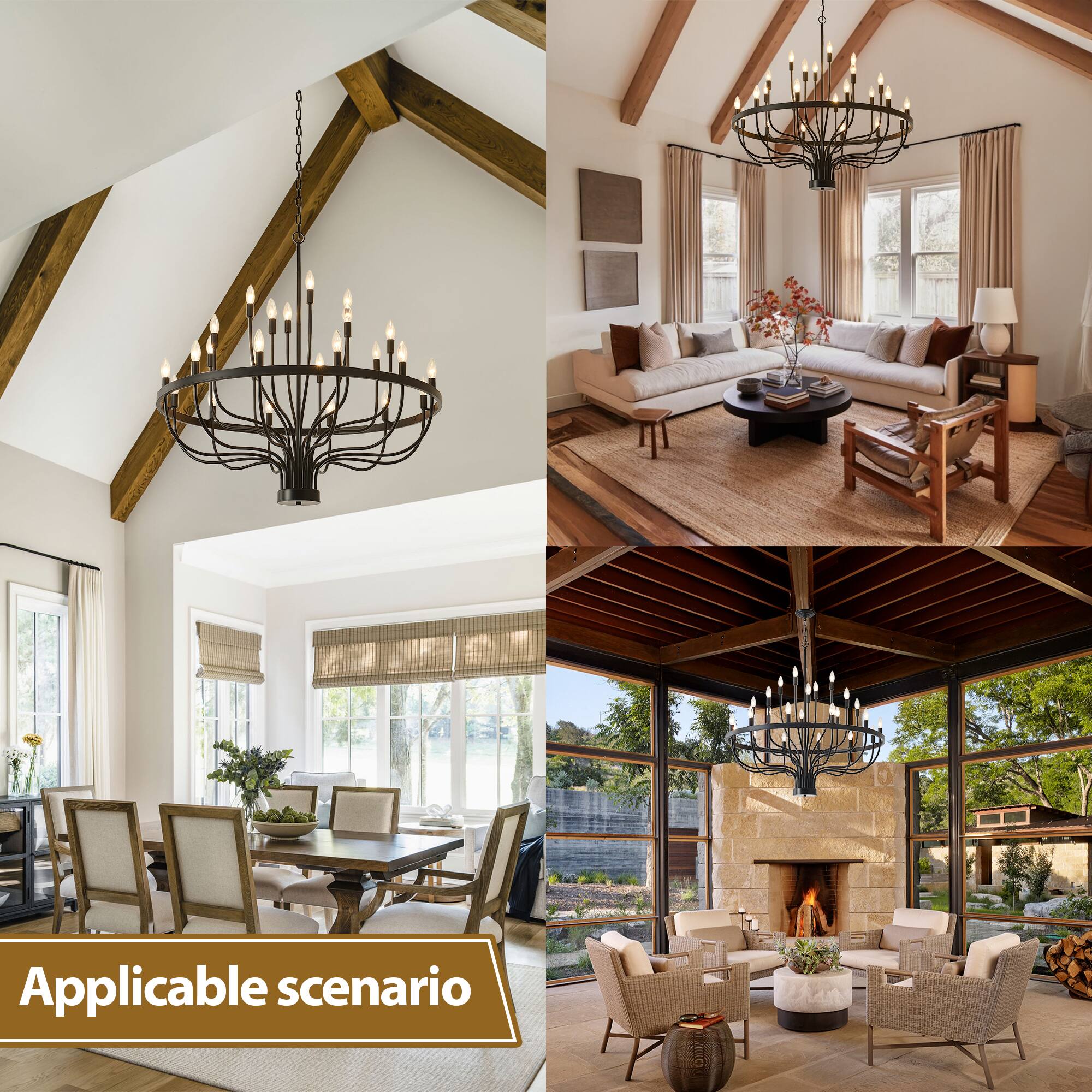 Alt View 2. RYHNUYNE - 24-Light Farmhouse Foyer Chandelier Entryway High Ceiling 39.3 Inch Modern Black Chandelier for Hallway Living Room - Black.