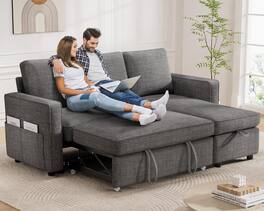 Dyonery - Sofa Bed Sleeper Pull Out 2 in 1 Sectional Sleeper Sofa Couches with Storage,Pullout Sectional Couches - Gray