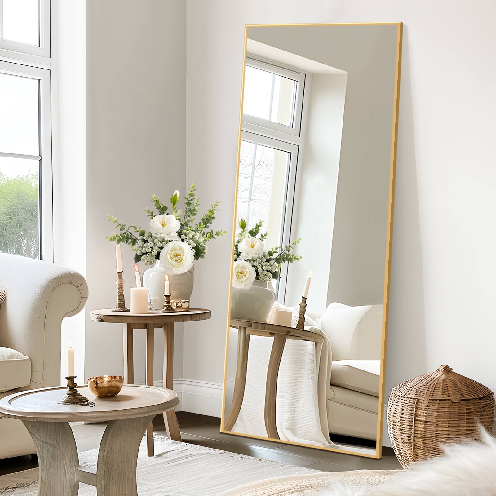 Alt View 2. PexFix - 24x64" Full Length Mirror, Aluminium Frame, Rectangle Wall Mount or Leaning Floor Mirror for Bedroom & Entryway - Gold.