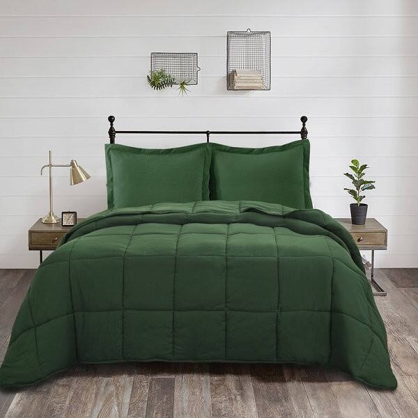 Front. Hivvago - Twin Size Green 3 Piece Microfiber Reversible Comforter Set - Green.