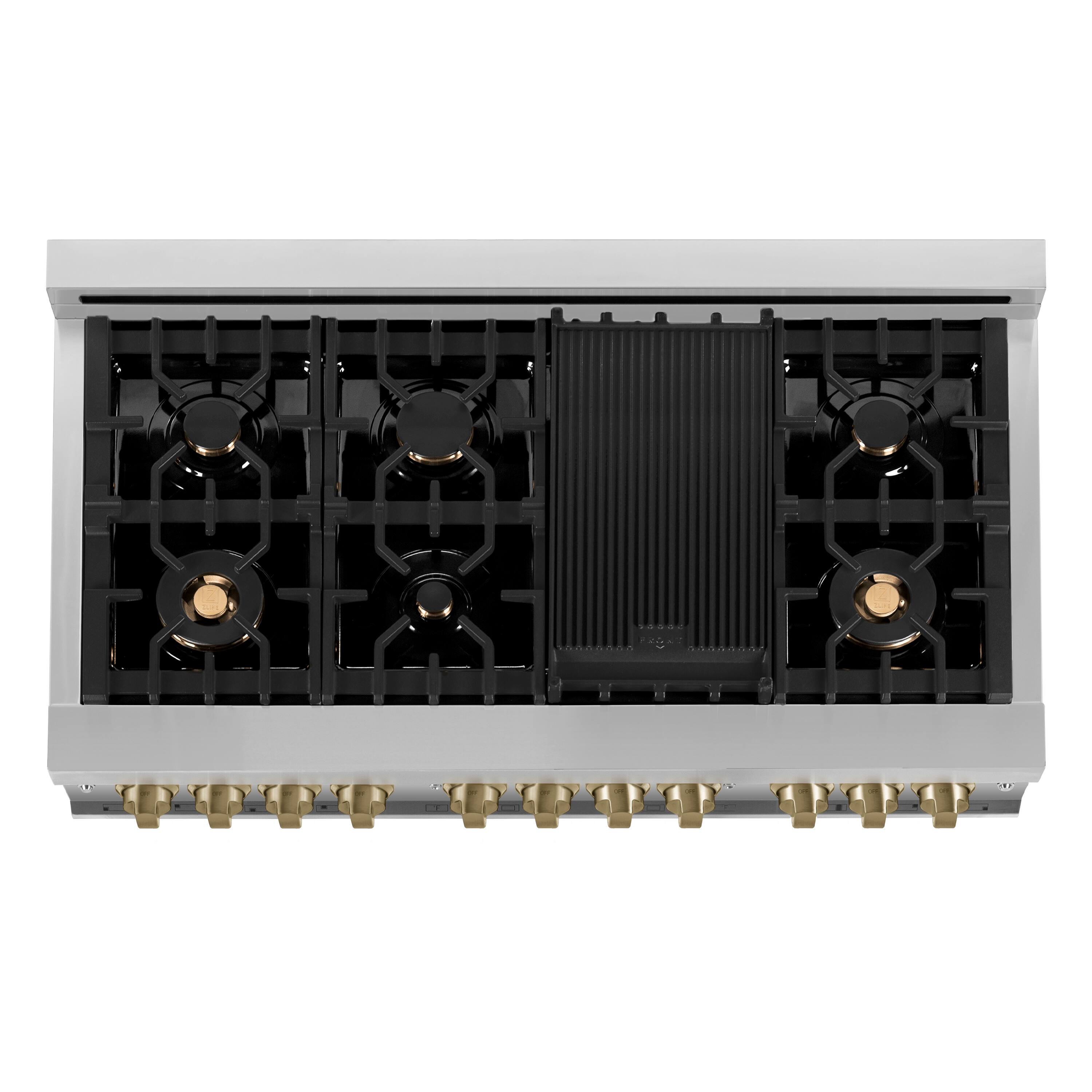 Alt View 10. ZLINE - Autograph 48 in. 6.0 cu. ft. Legacy Freestanding Dual Fuel Range with  6 Burners & Convection Oven w/ Bronze Accents - Stainless steel.