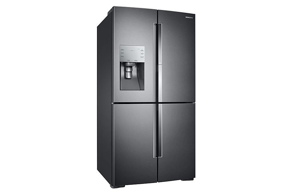 Angle View: Samsung - 27.8 cu. ft. 4-Door Flex French Door Refrigerator with Food ShowCase - Black Stainless Steel