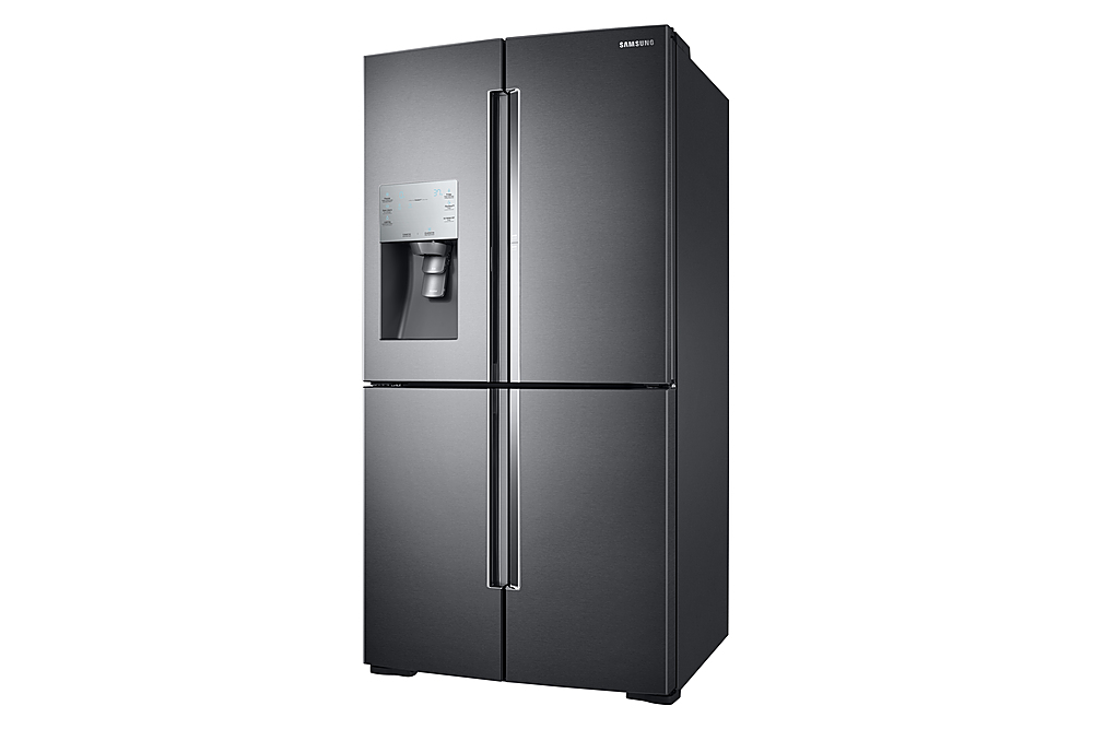 Left View: Samsung - 27.8 cu. ft. 4-Door Flex French Door Refrigerator with Food ShowCase - Black Stainless Steel