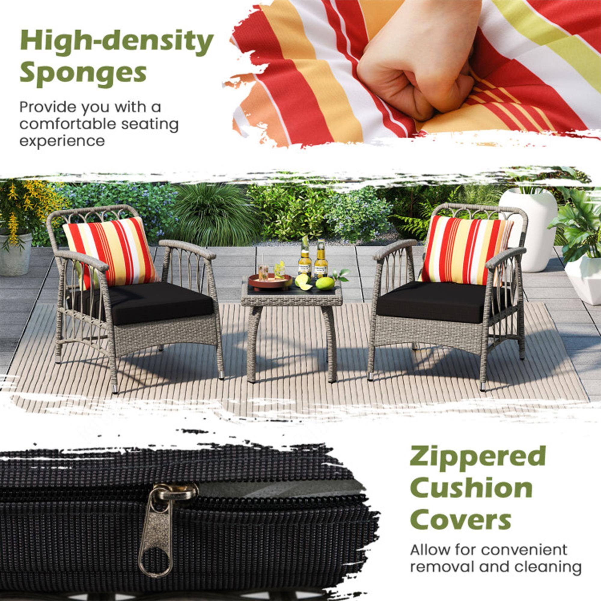 High-density Sponges  
Provide you with a comfortable seating experience  

Zippered Cushion Covers  
Allow for convenient removal and cleaning
