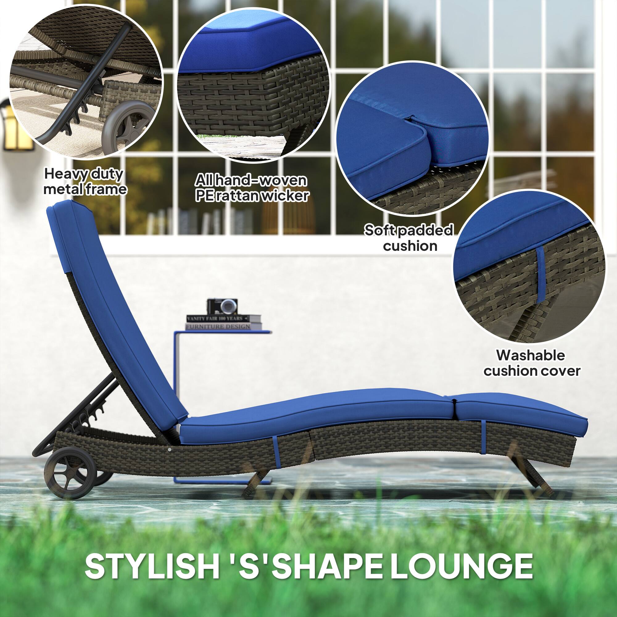 Heavy duty metal frame, All hand-woven PE rattan wicker, Softpadded cushion, Washable cushion cover, STYLISH S'SHAPE LOUNGE