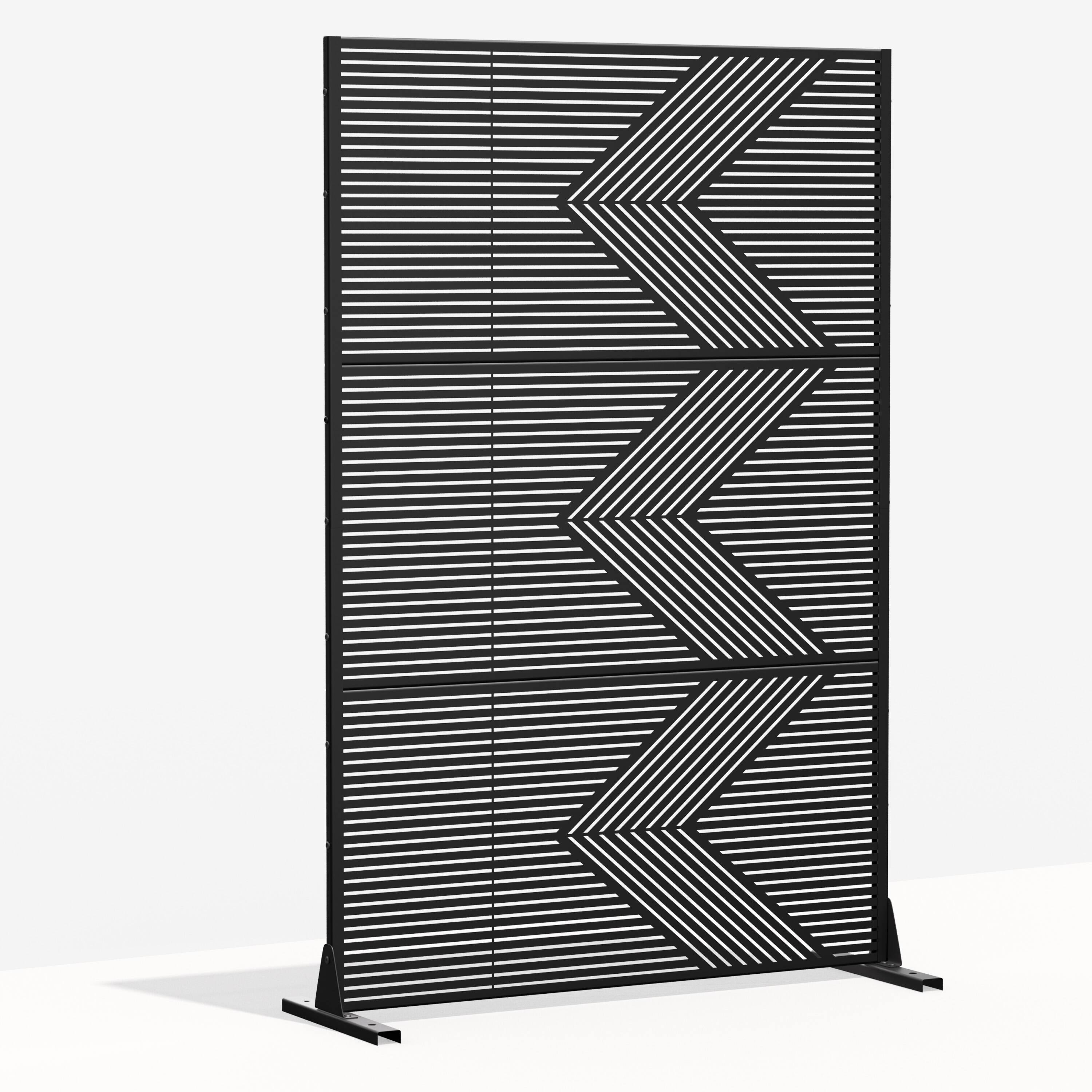 Angle. PexFix - 72 in. x 47 in. Cedric Pattern Metal Outdoor Privacy Screen & Panels, Freestanding Garden Divider Fence - Black.