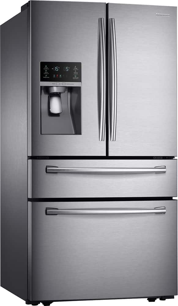 Angle View: Samsung - 29.7 Cu. Ft. 4-Door Flex French Door Refrigerator - Stainless steel