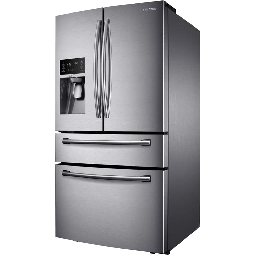 Left View: Samsung - 29.7 Cu. Ft. 4-Door Flex French Door Refrigerator - Stainless steel