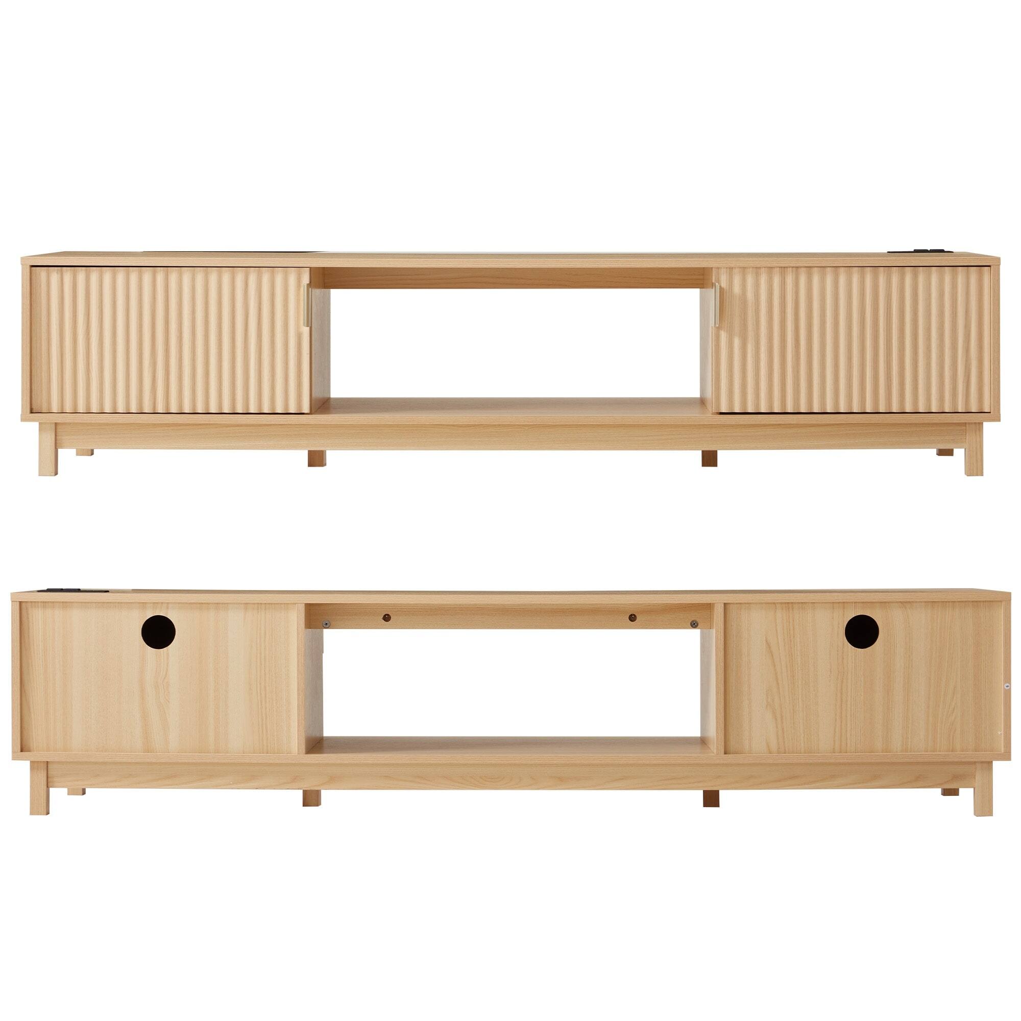 Alt View 6. U-HOMY - Mid Century Modern TV Stand for 58/70 Inch TVs, Fluted Door Entertainment Center with Power Outlet & Storage - 70".