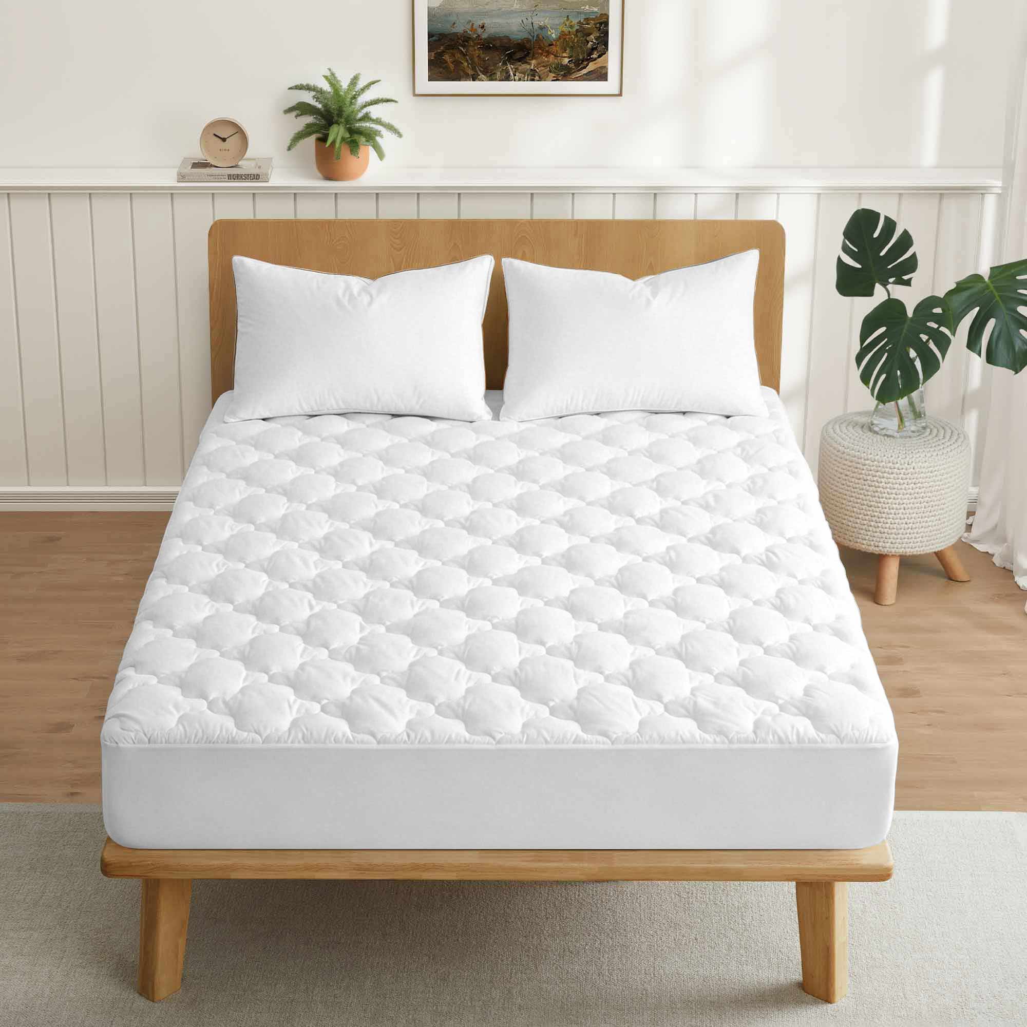 Front. Puredown - Puredown Selected Cotton Organic Cotton Waterproof Mattress Pad, Fitted Stretchy Side Skirt Fits up to 18", White, Twin - White.